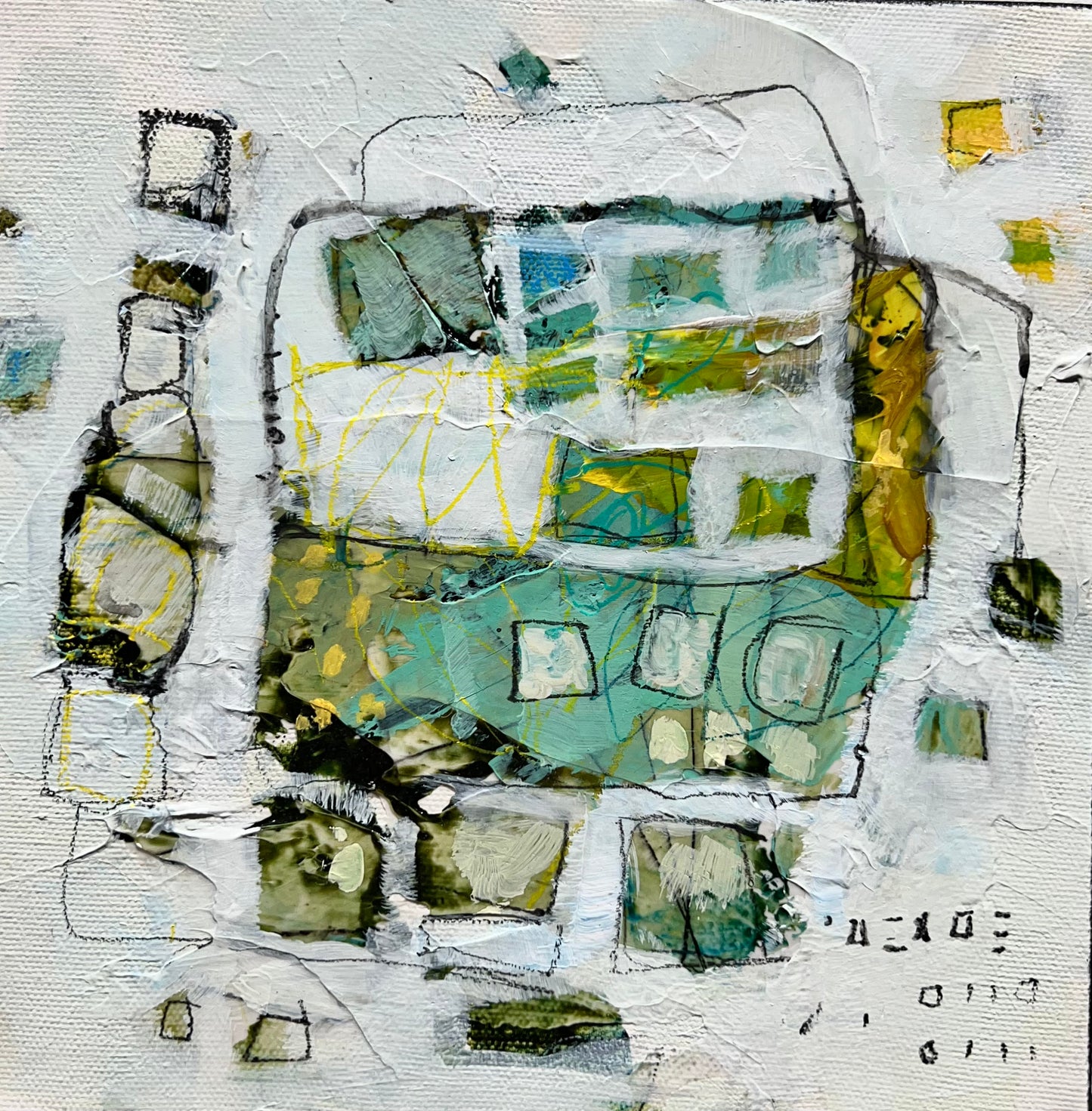 8x8 green and yellow abstract painting lori mirabelli toronto new york