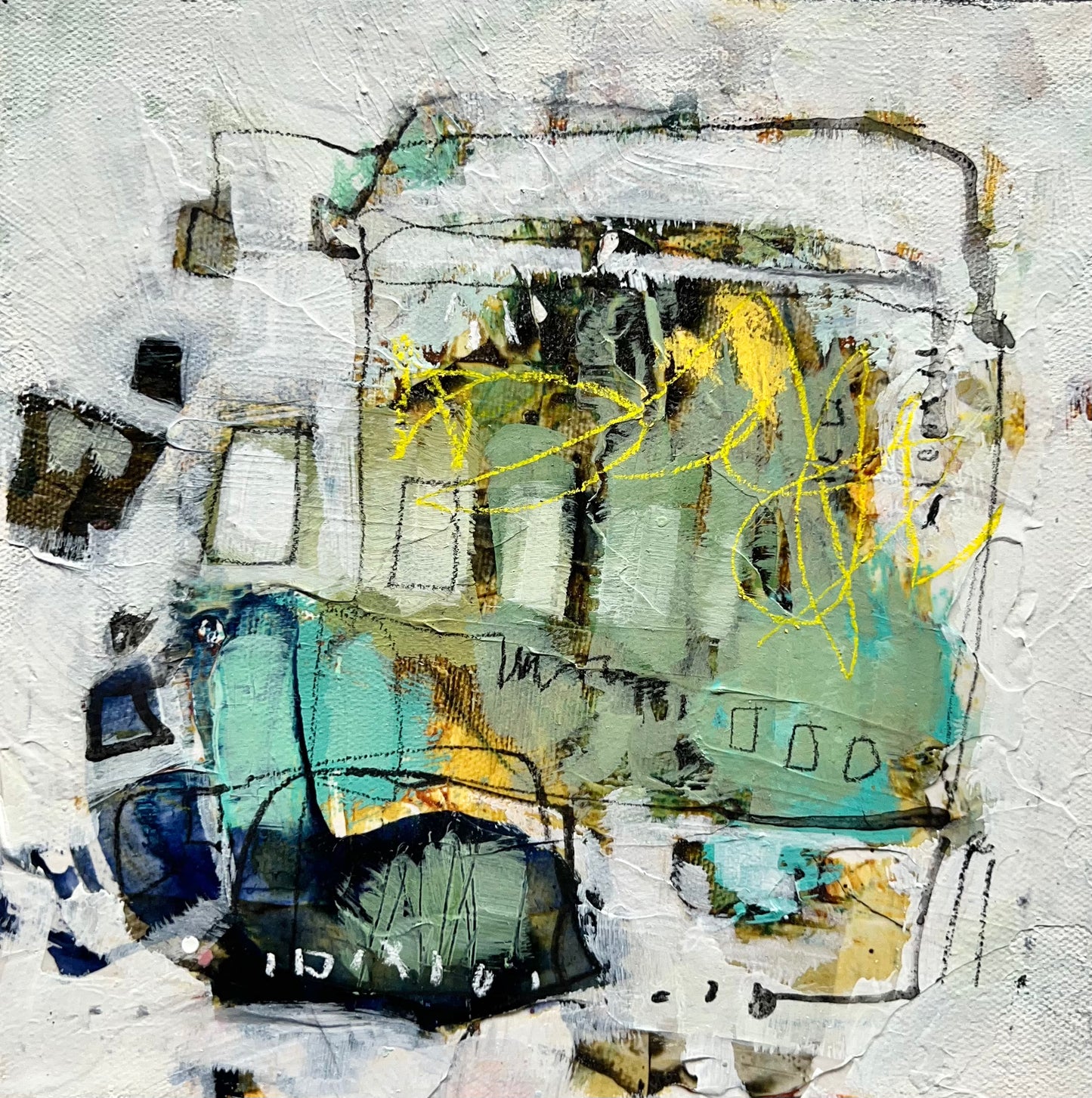 8x8 green and yellow abstract painting lori mirabelli toronto new york