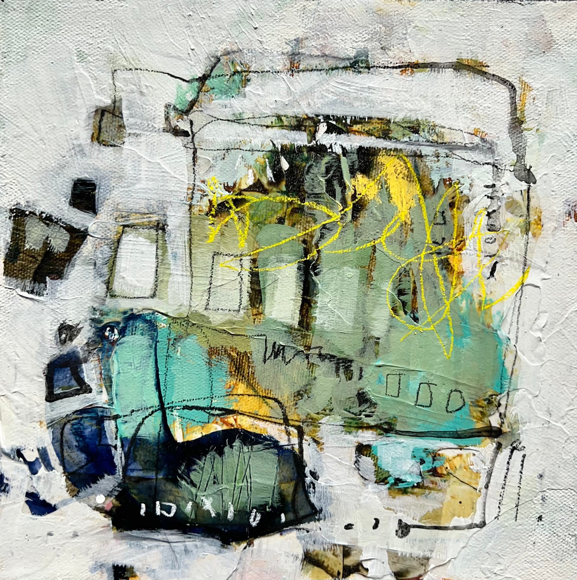 8x8 green and yellow abstract painting lori mirabelli toronto new york