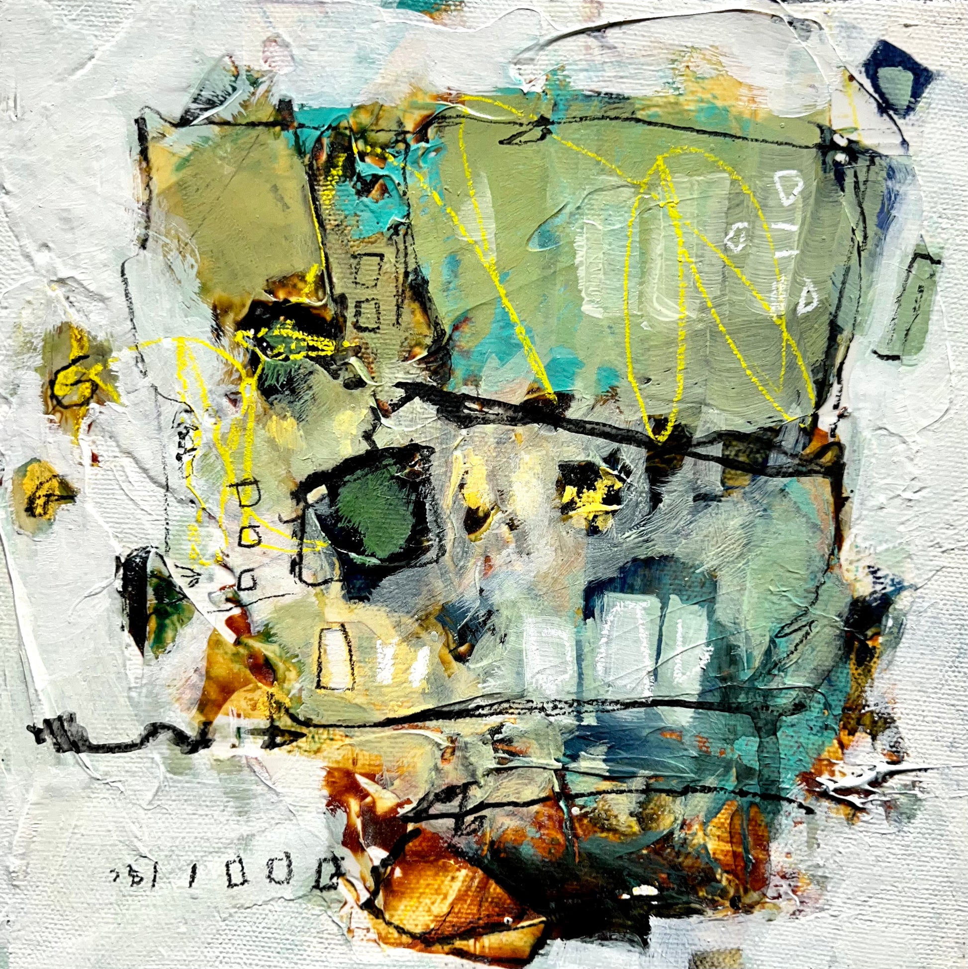 8x8 green and yellow abstract painting lori mirabelli toronto new york