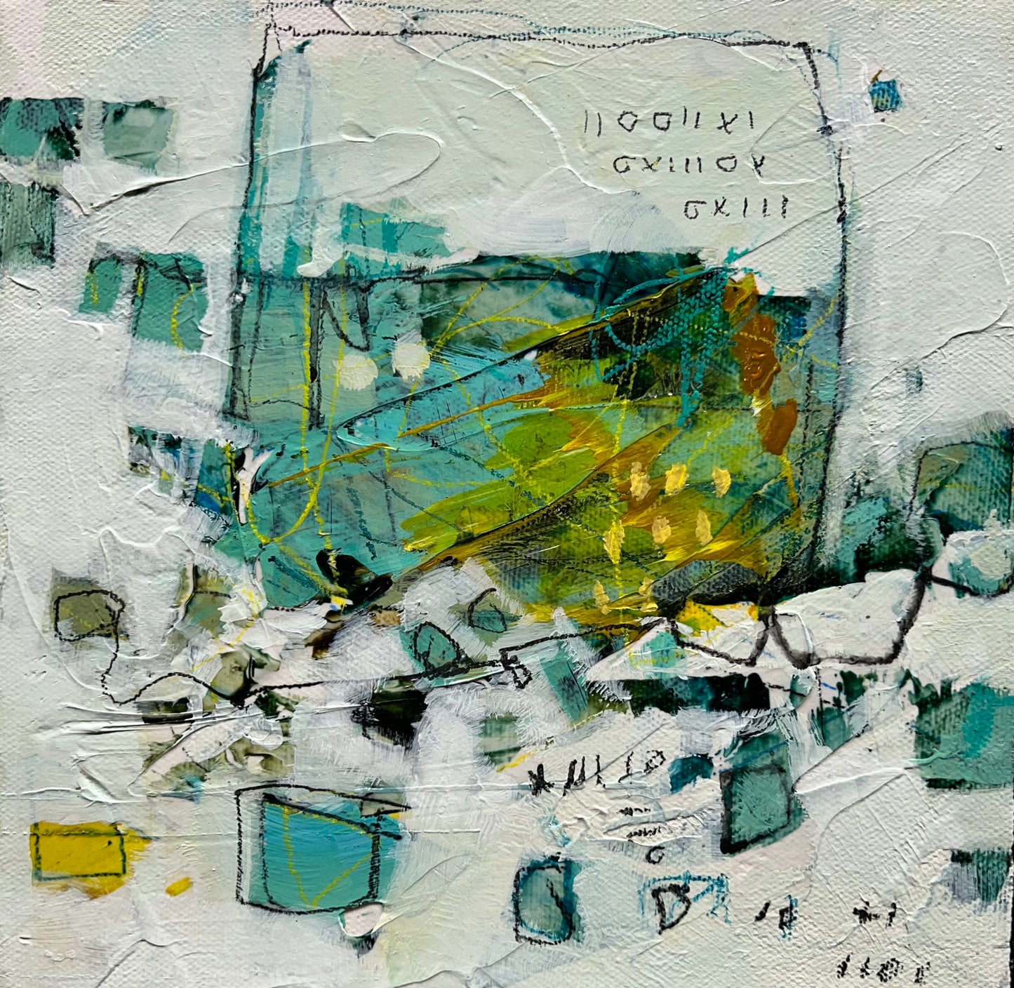 8x8 green and yellow abstract painting lori mirabelli toronto new york