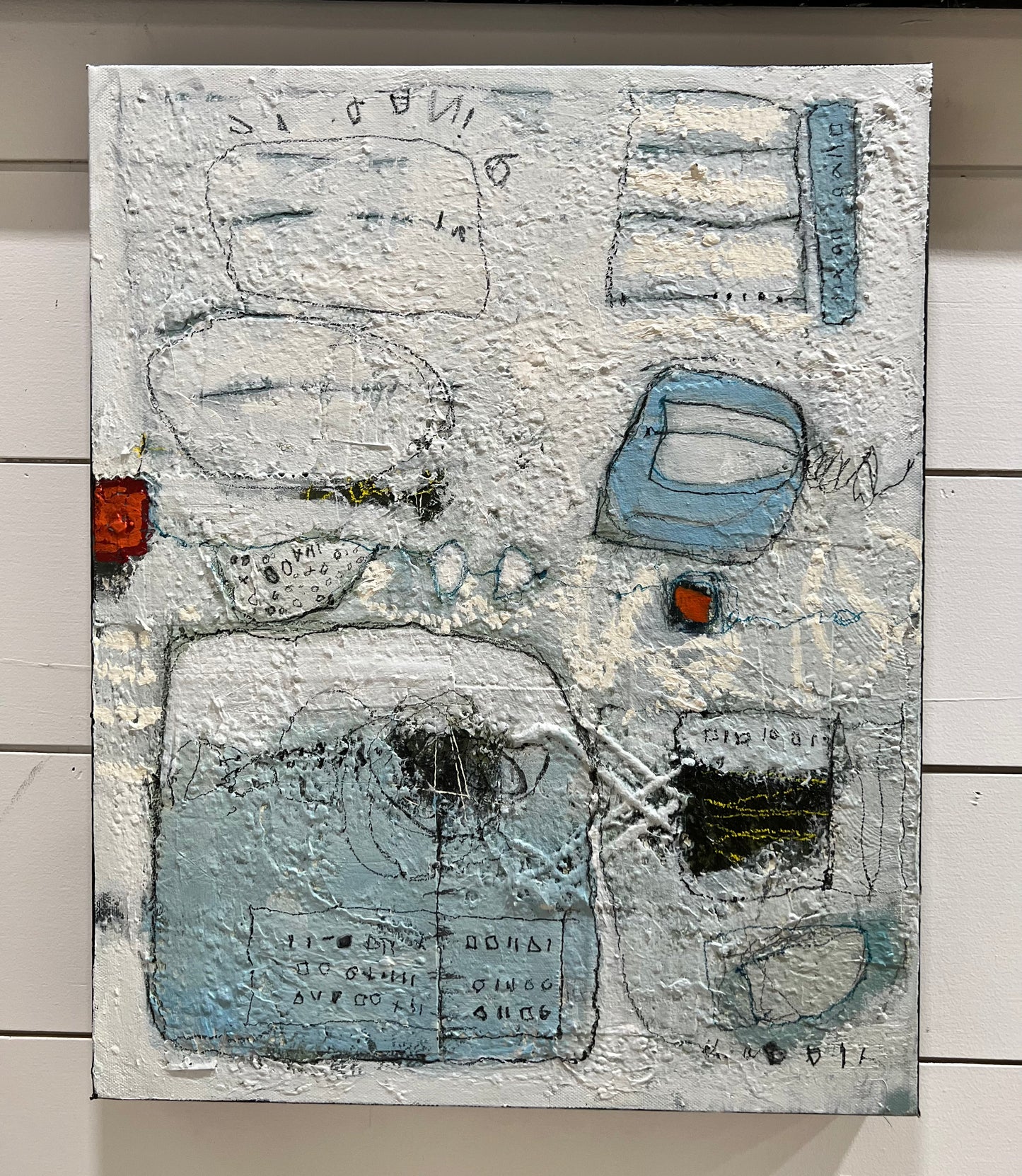 Blue textured acrylic painting for sale 20x16