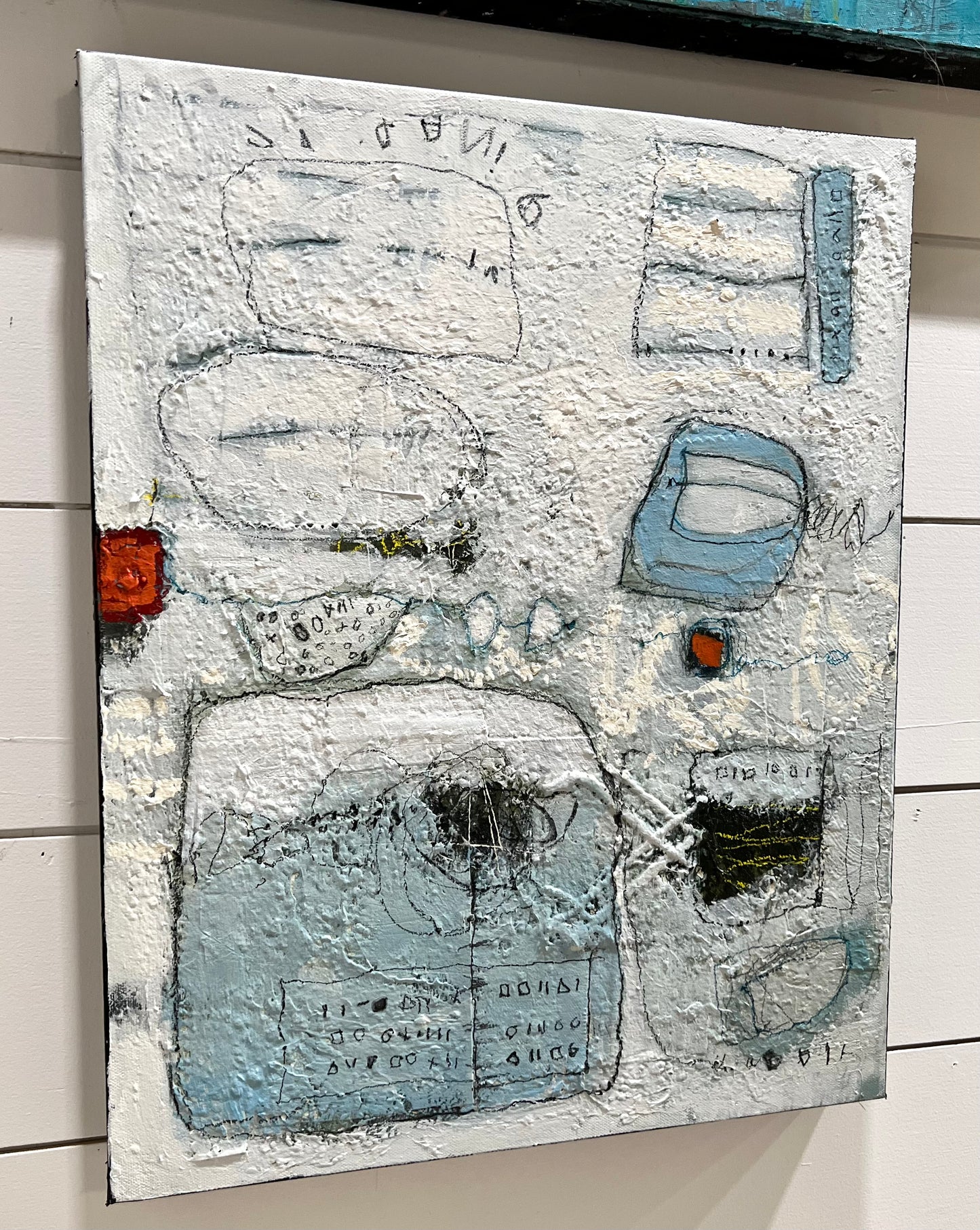 Blue textured acrylic painting for sale 20x16
