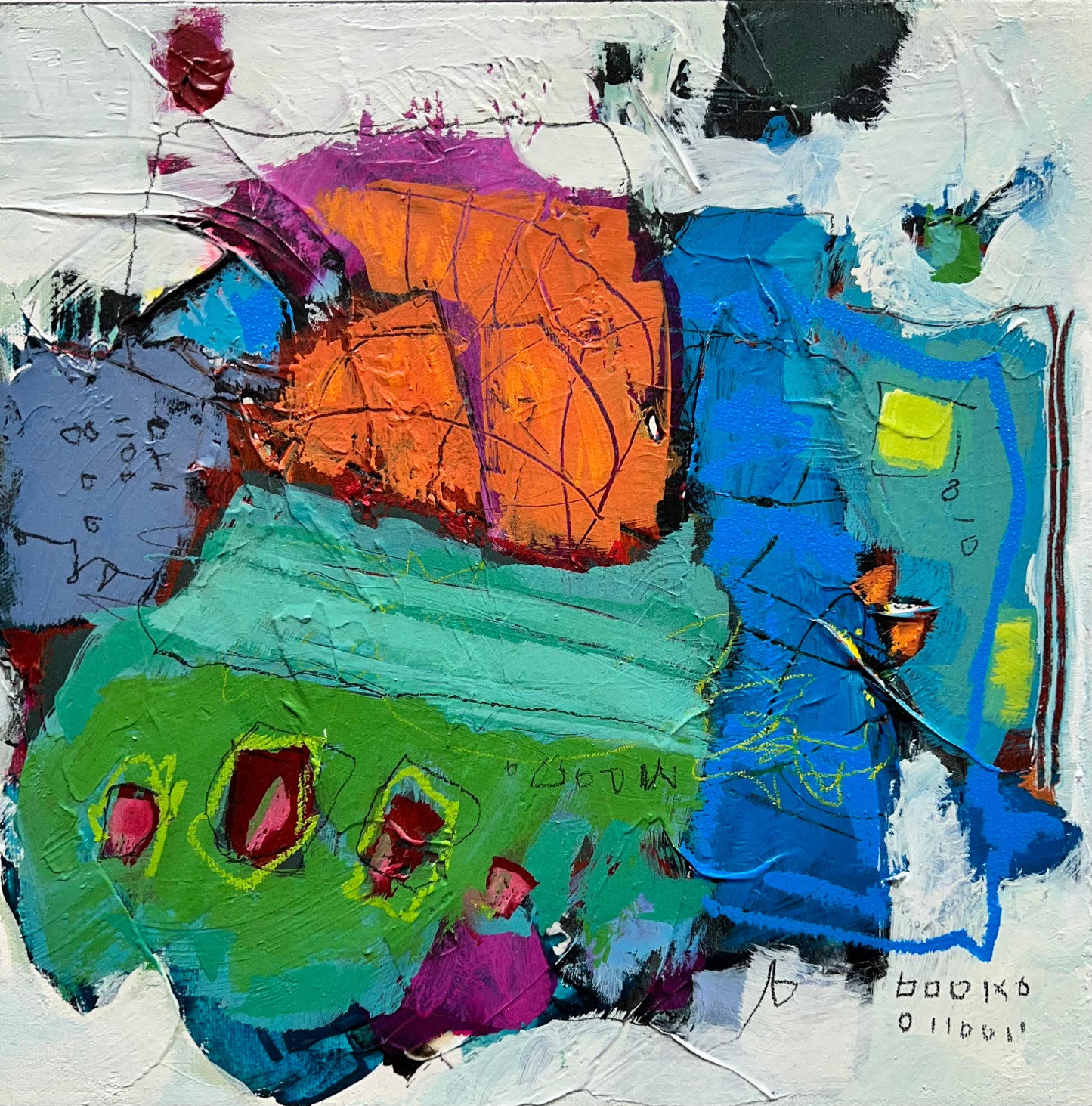 blue green abstract art paintings lori mirabelli art toronto