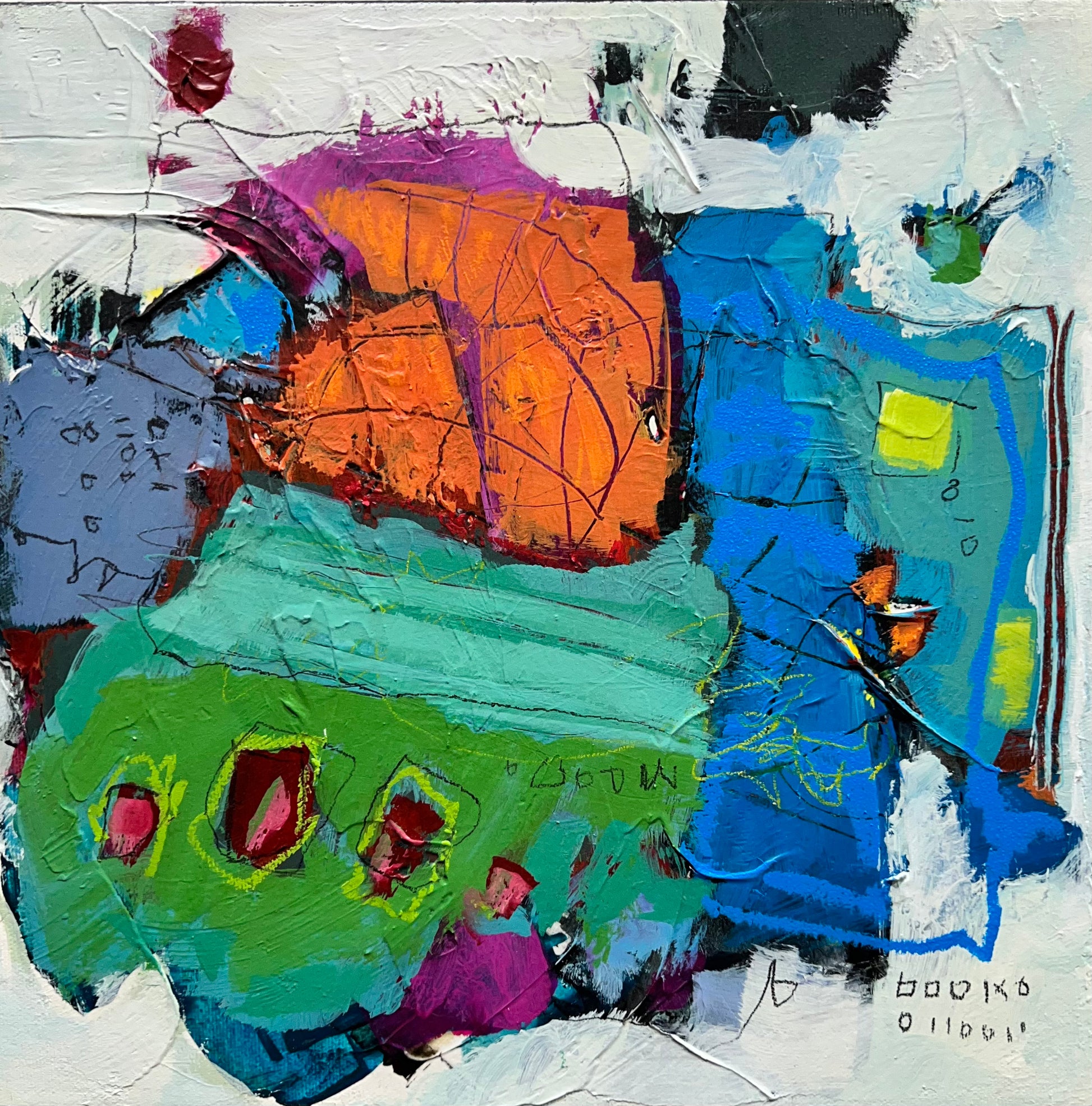 blue green abstract art paintings lori mirabelli art toronto