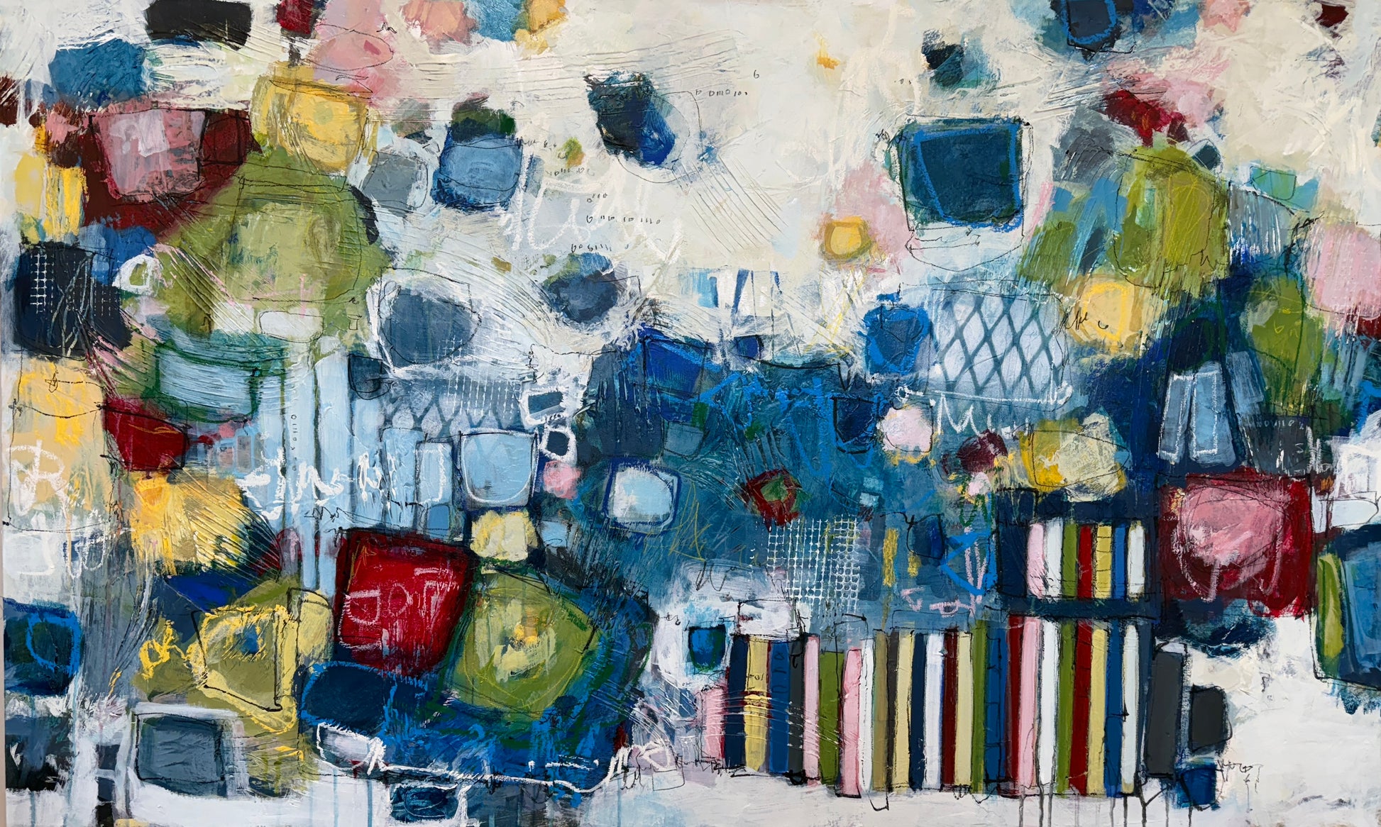 large colourful abstract painting lori irabelli