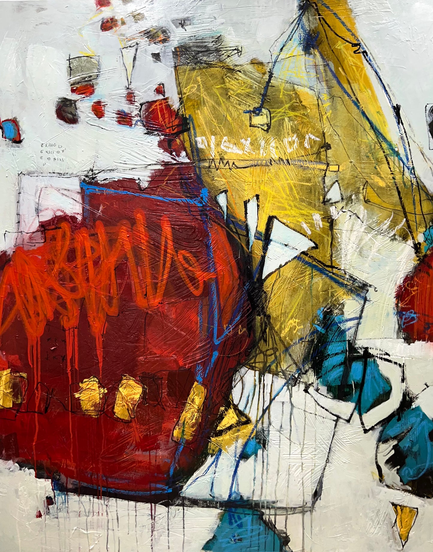 large red and yellow abstract painting Lori Mirabelli