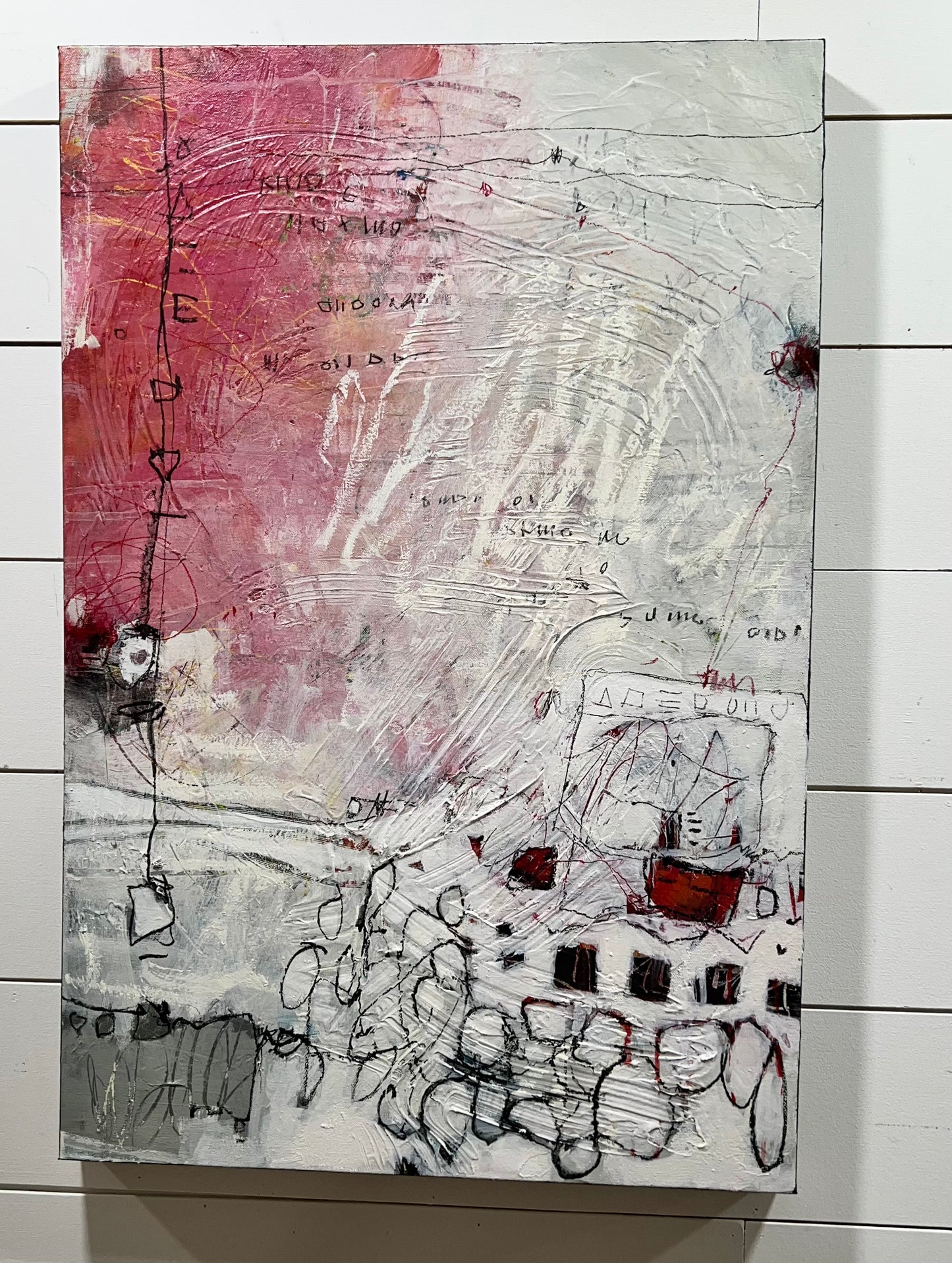 Pink textured abstract painting for sale 30x20