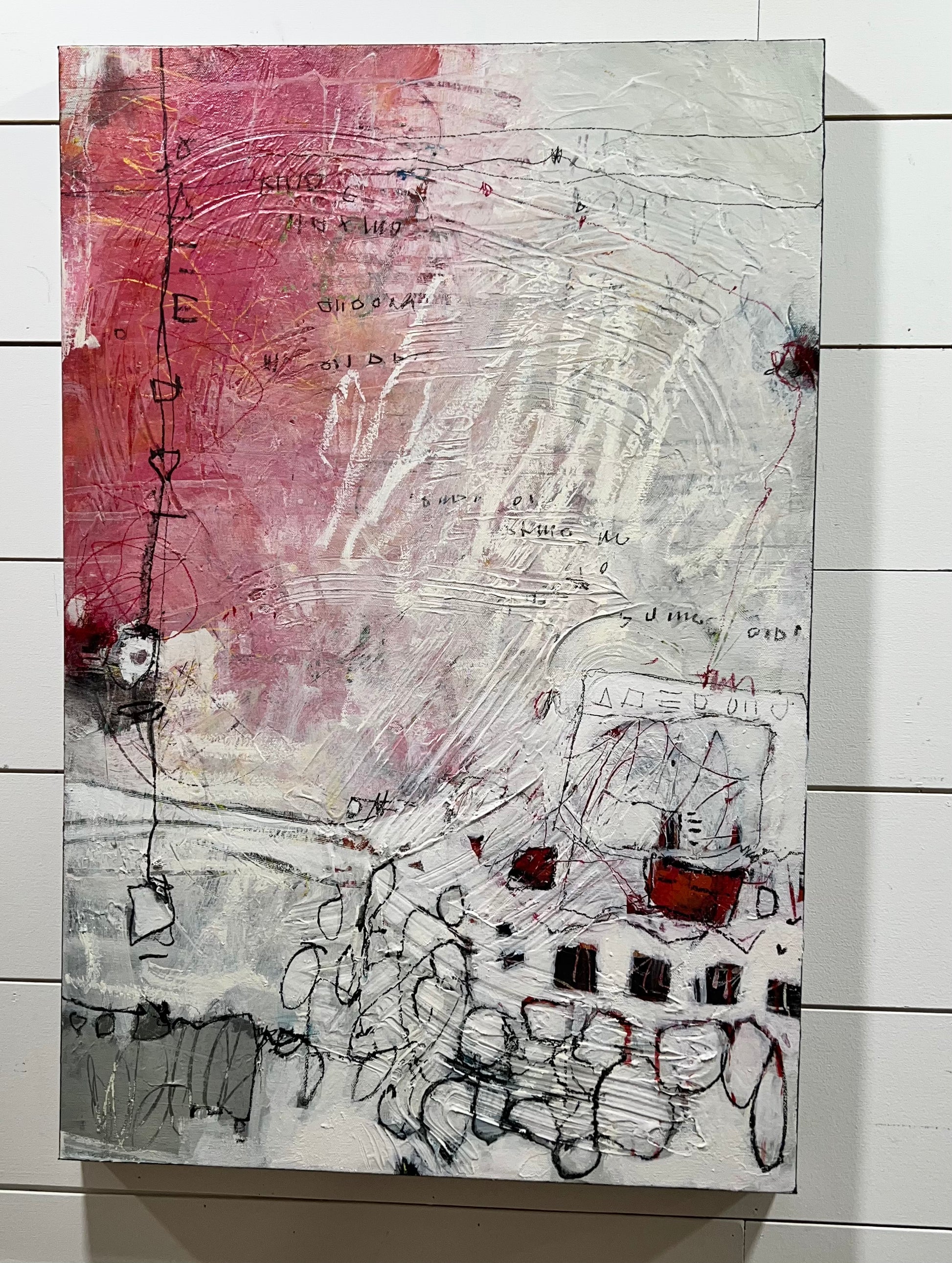 Pink textured abstract painting for sale 30x20