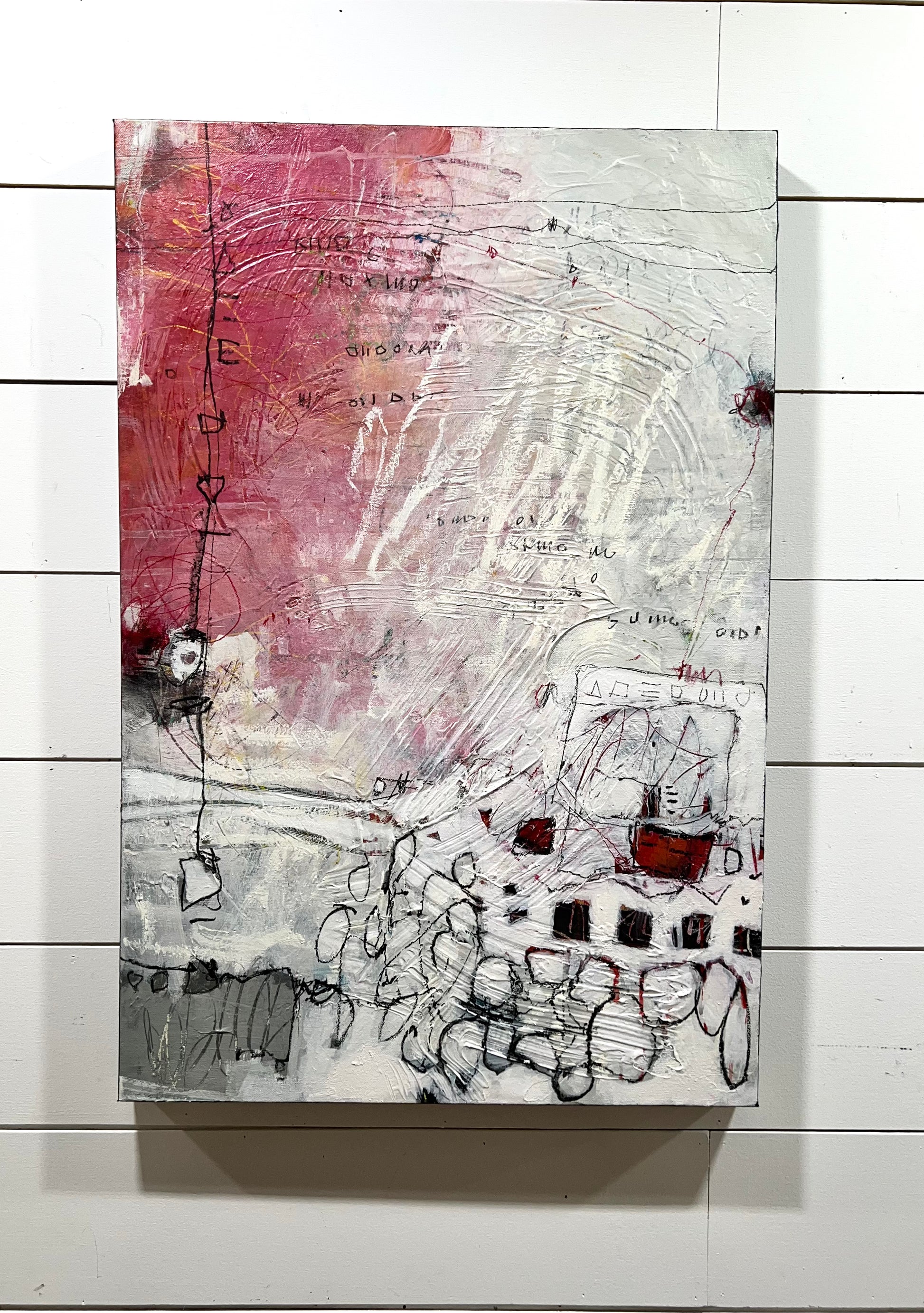 Pink textured abstract painting for sale 30x20