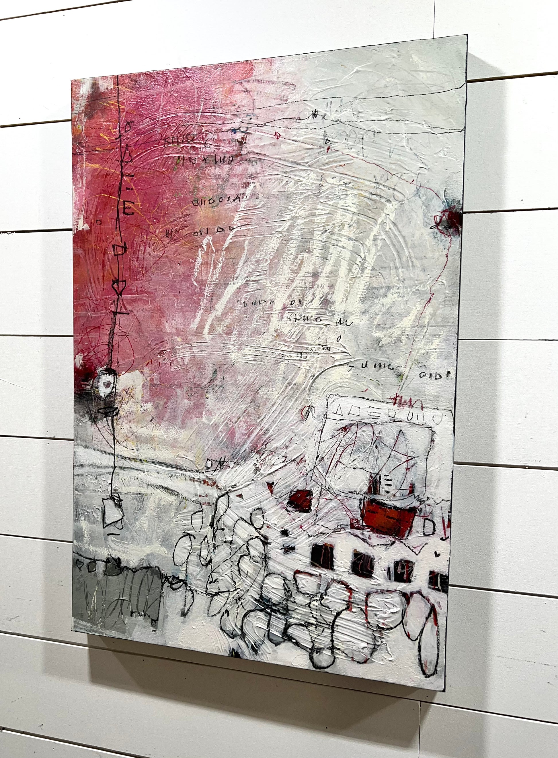 Pink textured abstract painting for sale 30x20