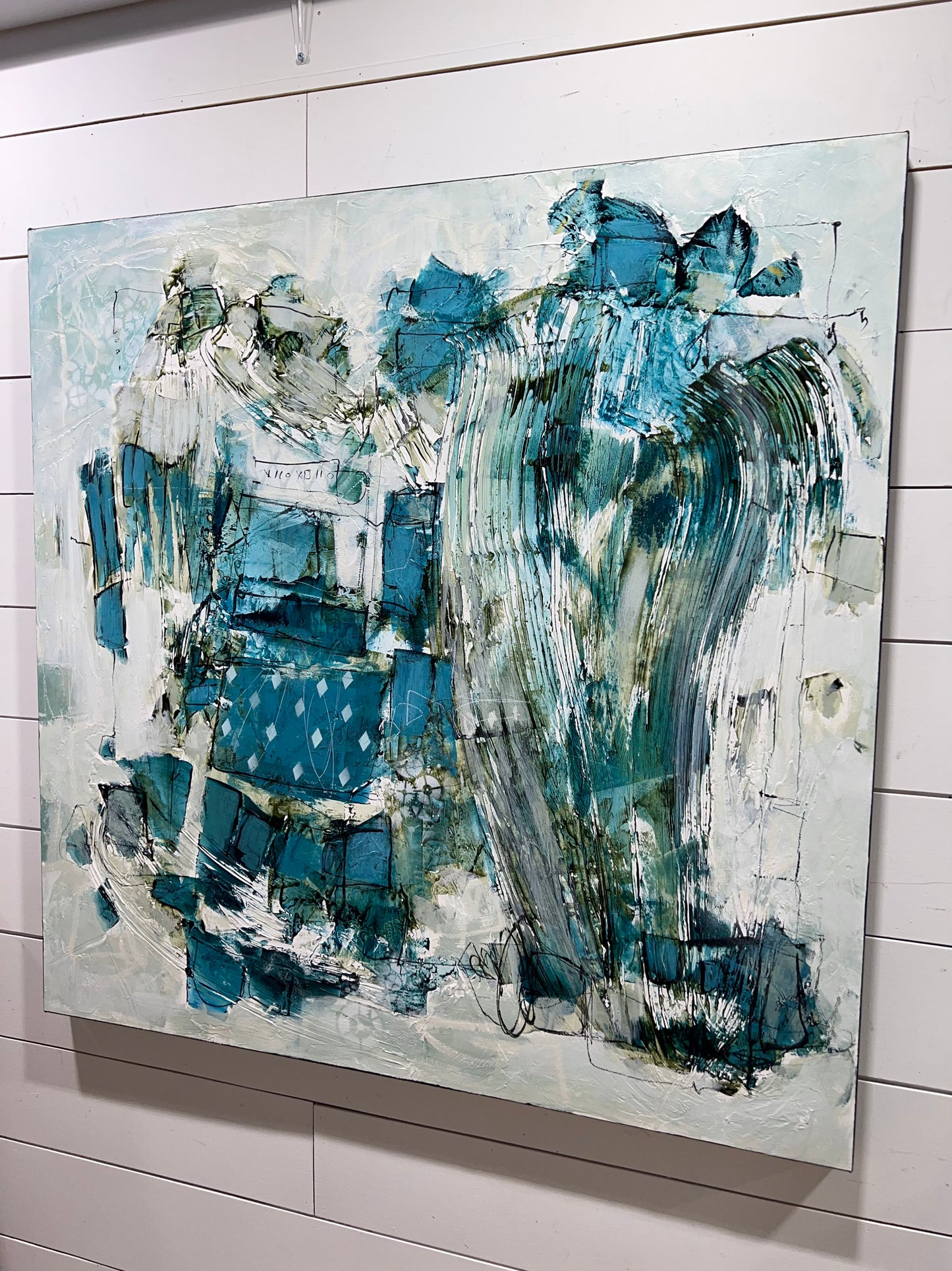 blue abstract painting lori mirabelli 40x40 inches