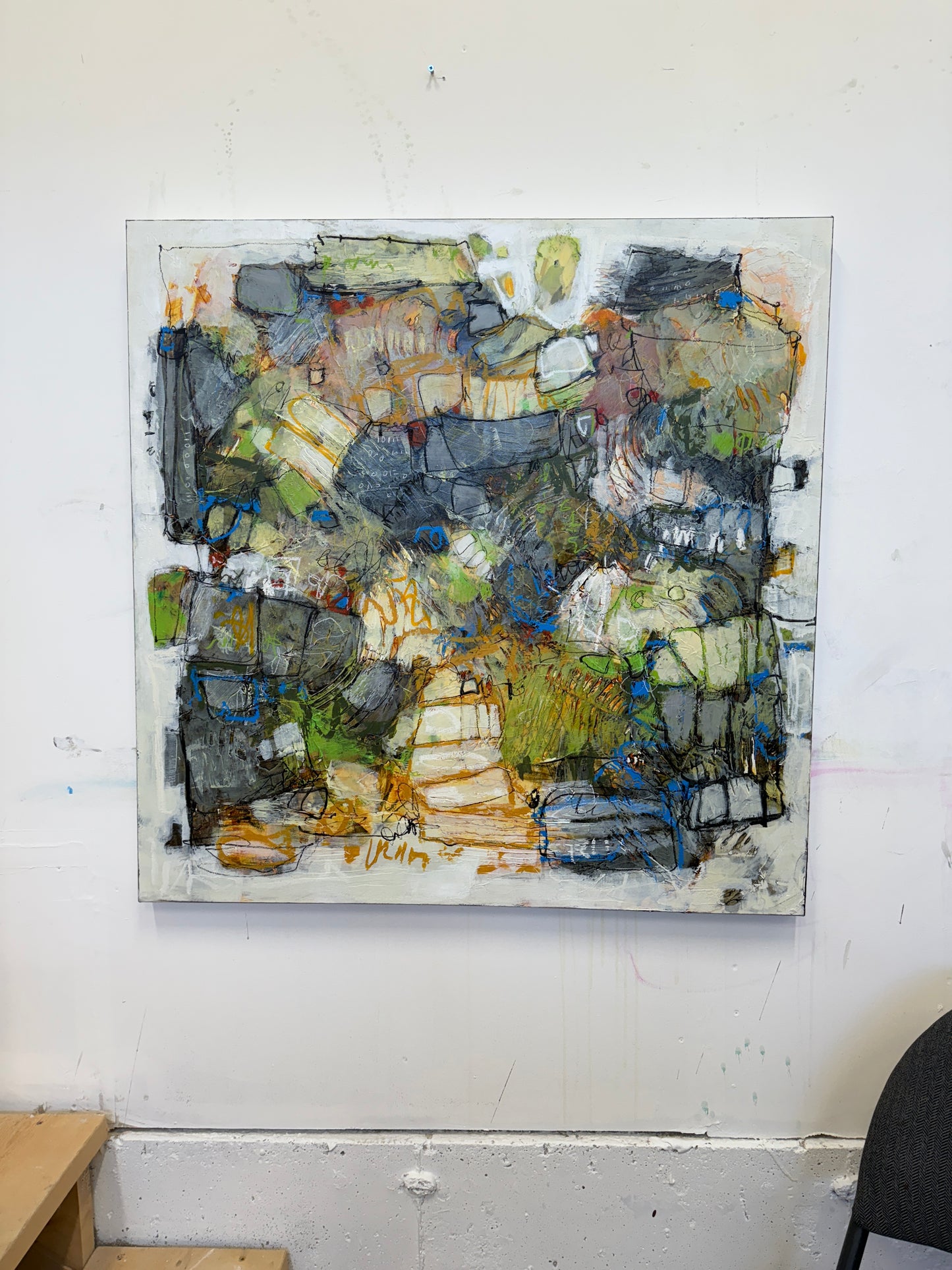Abstract art piece on a white wall