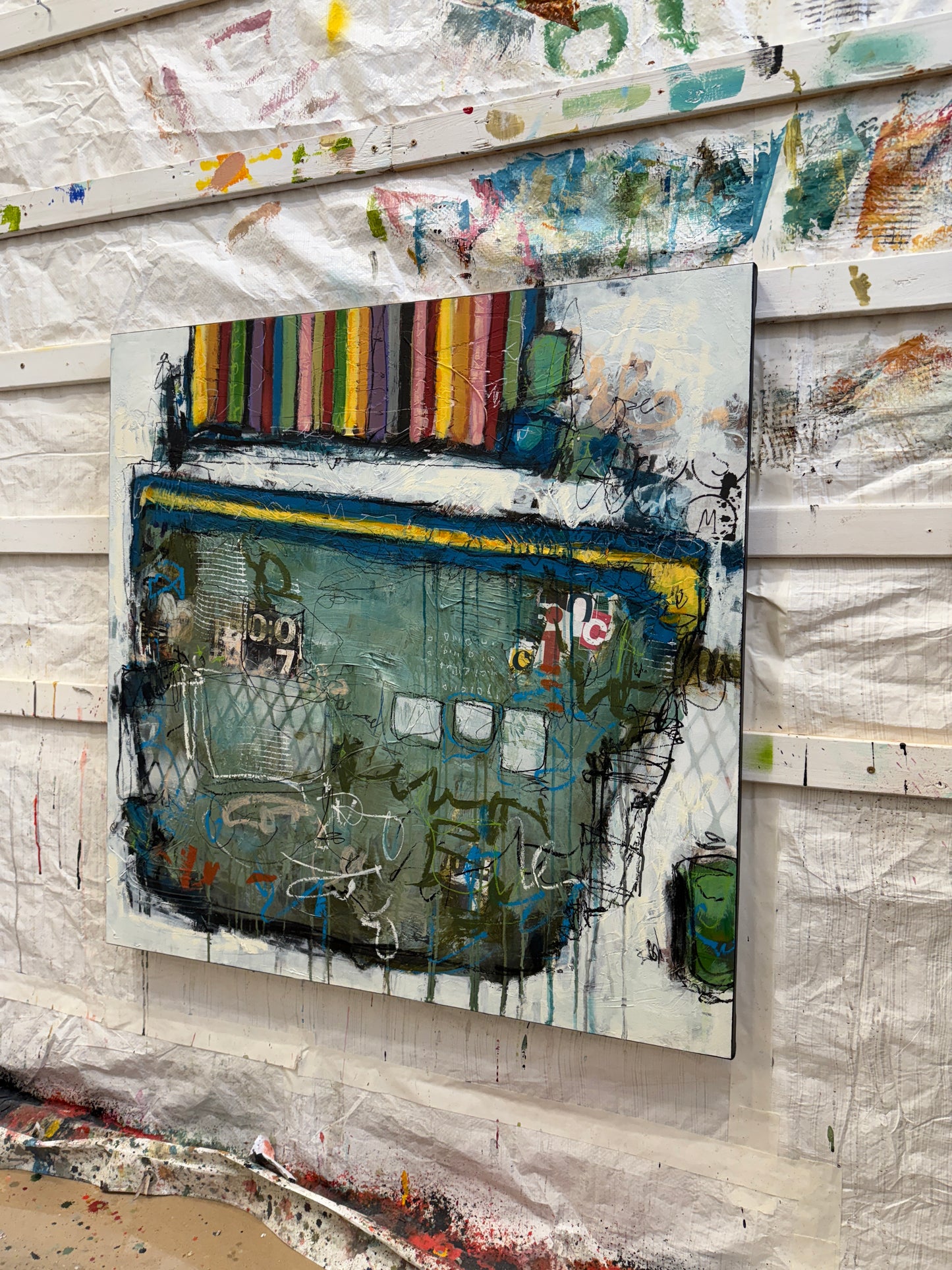 Abstract art piece on a textured white background