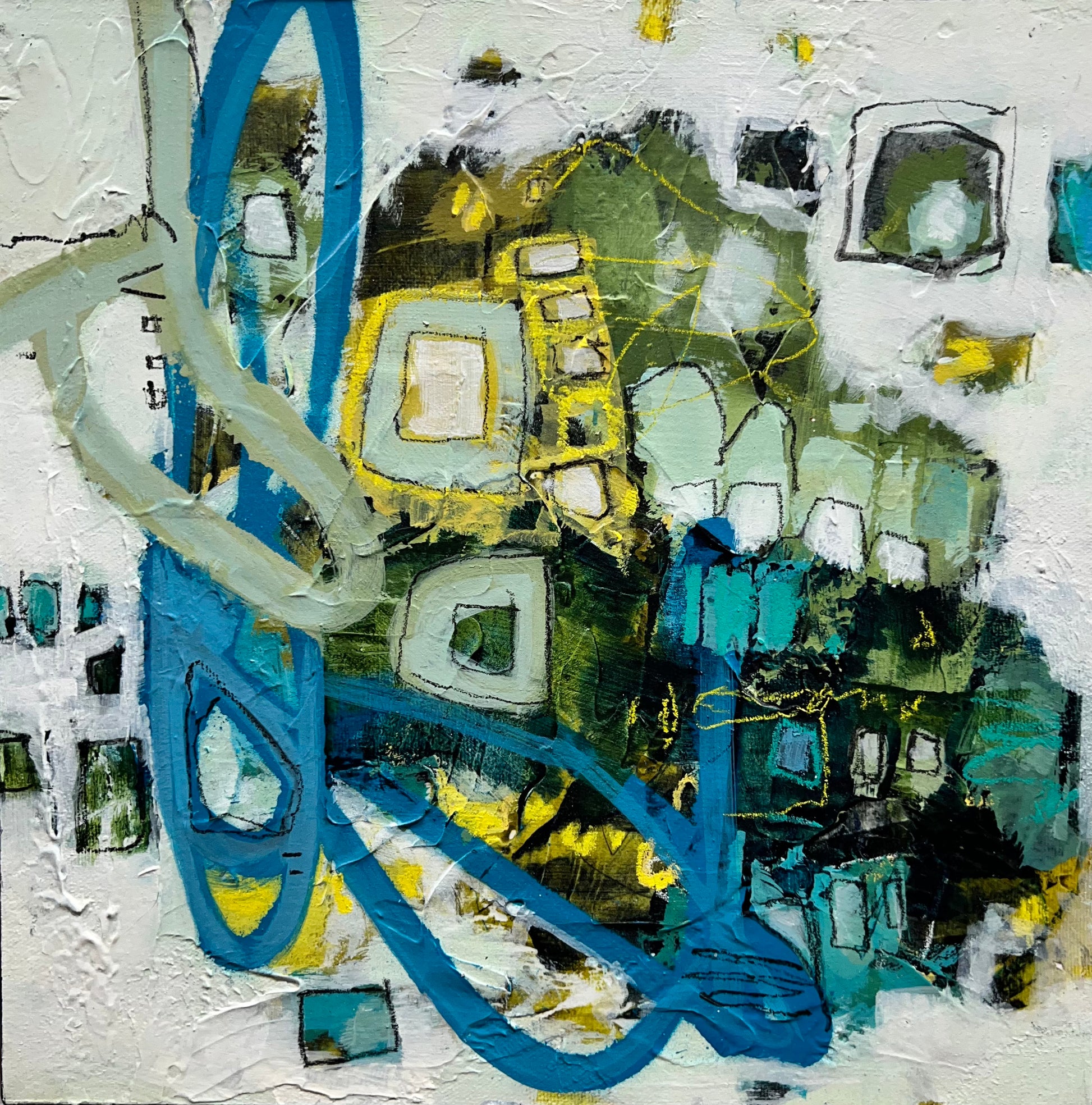 blue abstract  art painting 12x12 lori mirabelli toronto ottawa New York