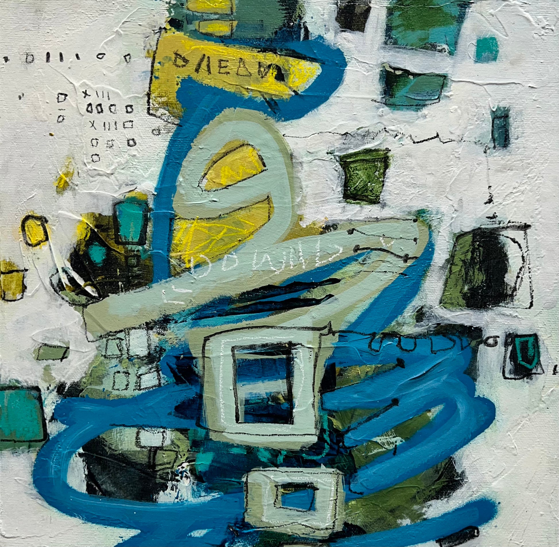 blue abstract  art painting 12x12 lori mirabelli toronto ottawa New York