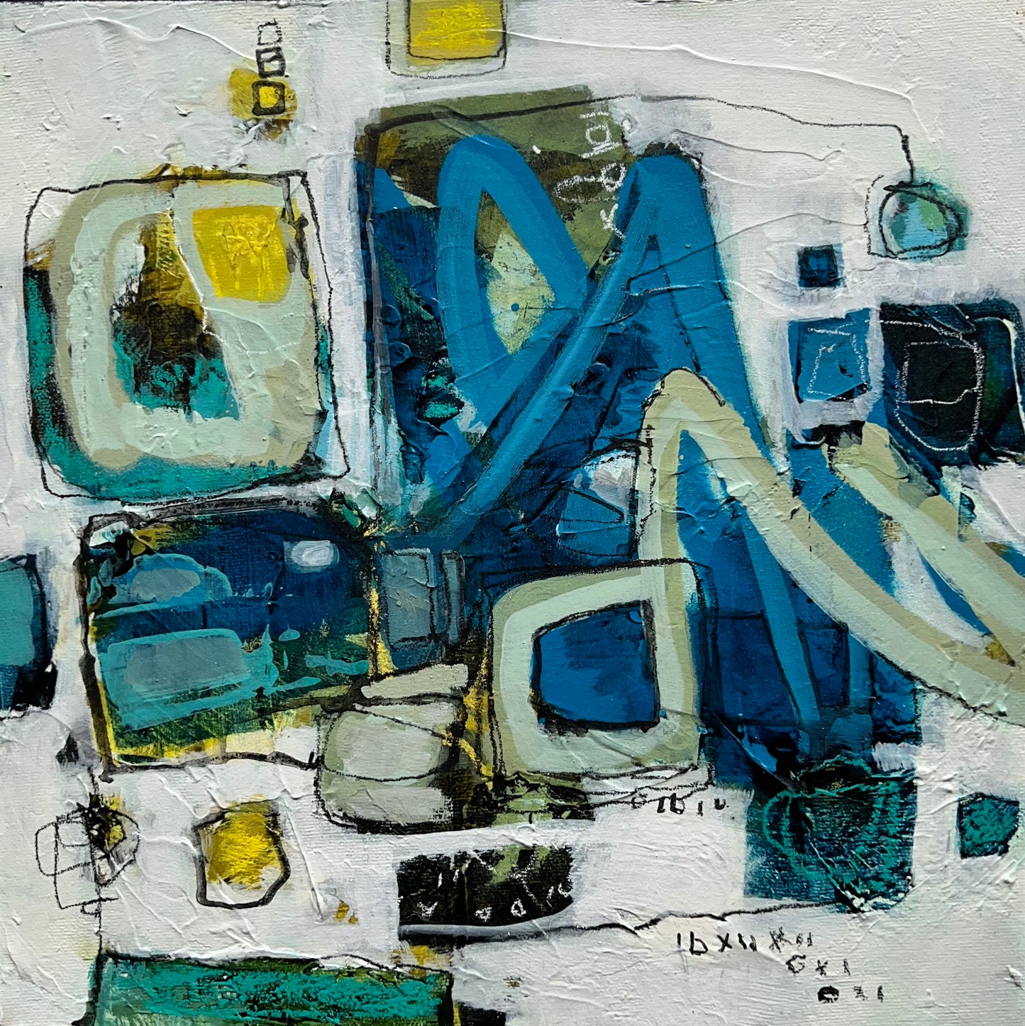 blue abstract  art painting 12x12 lori mirabelli toronto ottawa New York