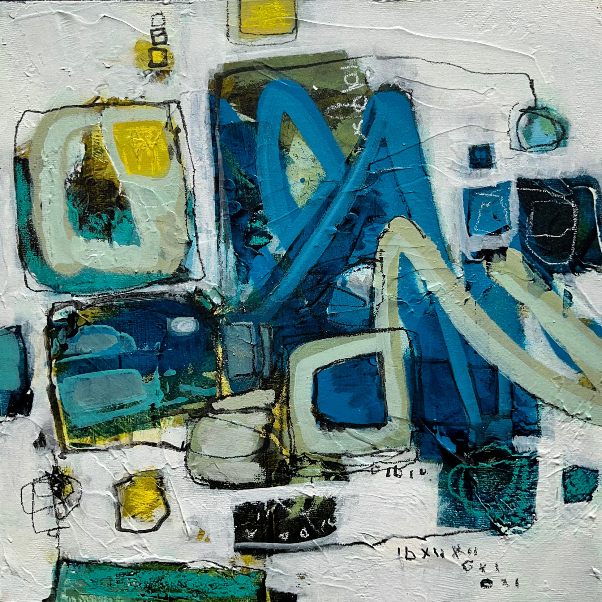 blue abstract  art painting 12x12 lori mirabelli toronto ottawa New York