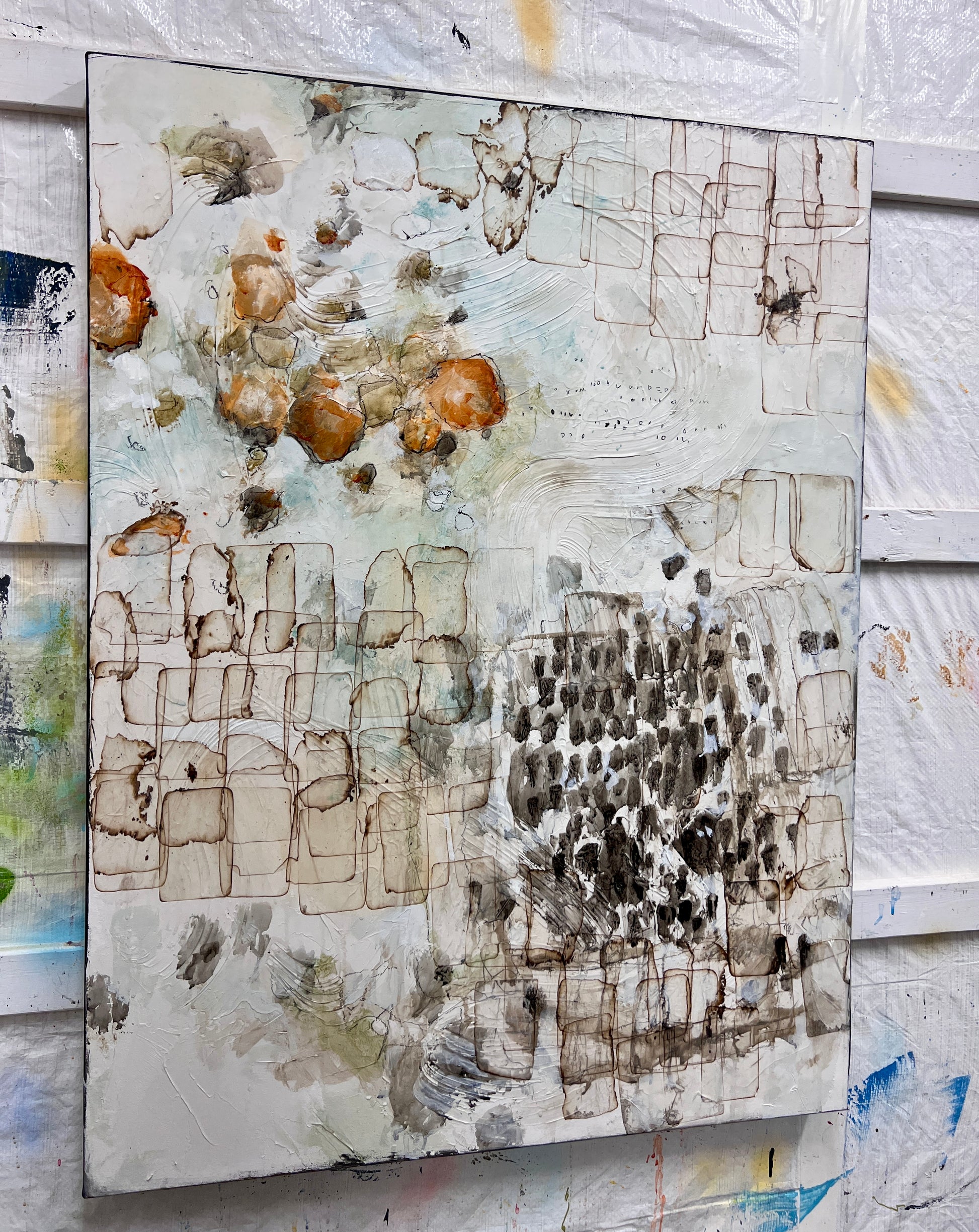 Neutral floral abstract painting Lori Mirabelli