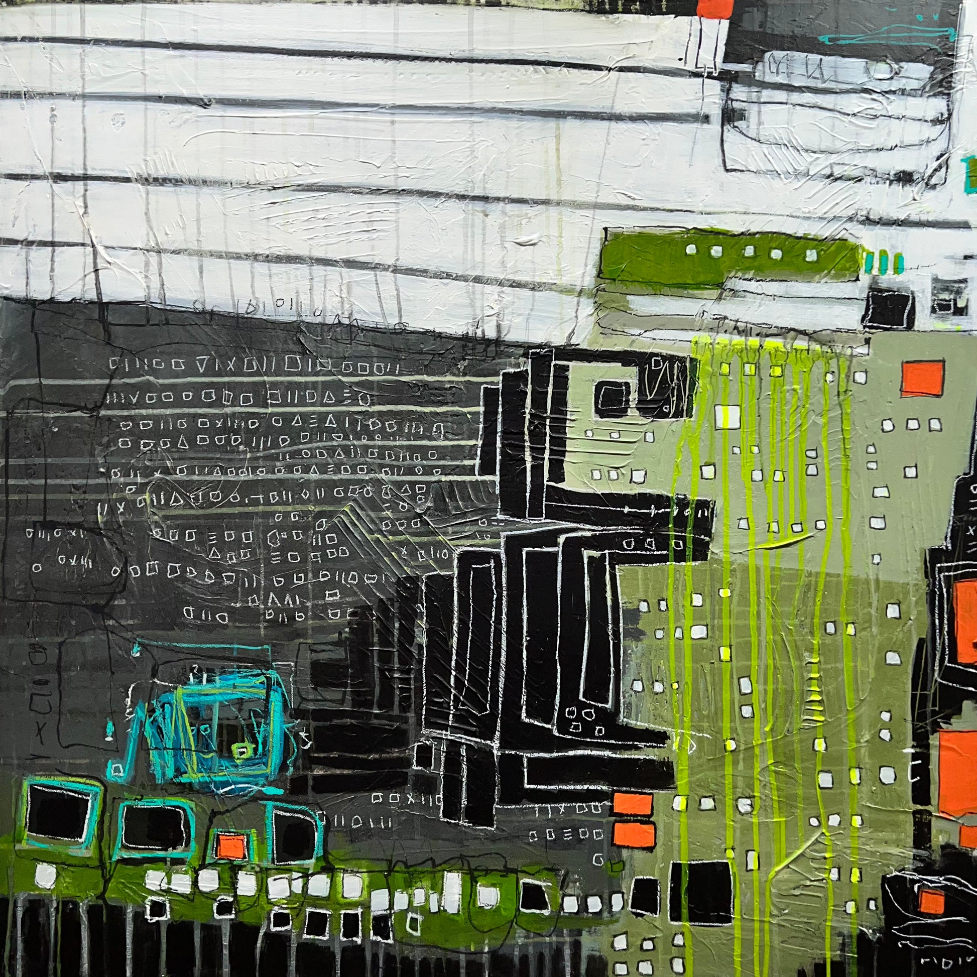 black and green abstract painting 36x36 lori mirabelli art toronto