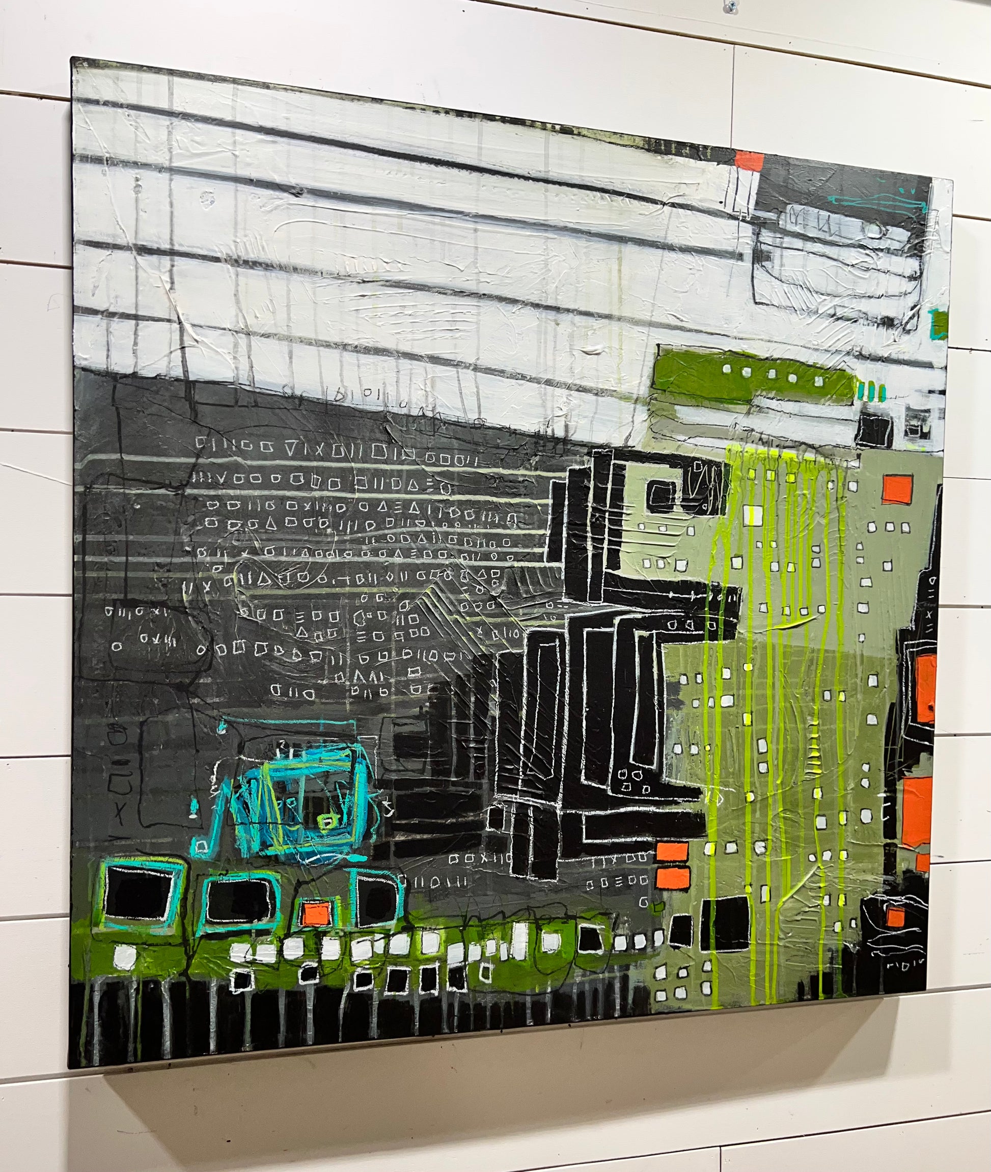 black and green abstract painting 36x36 lori mirabelli art toronto