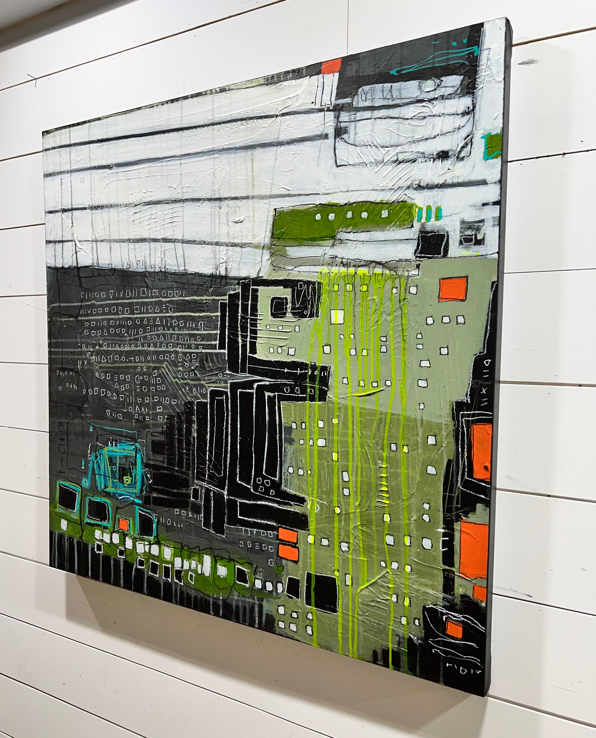 black and green abstract painting 36x36 lori mirabelli art toronto