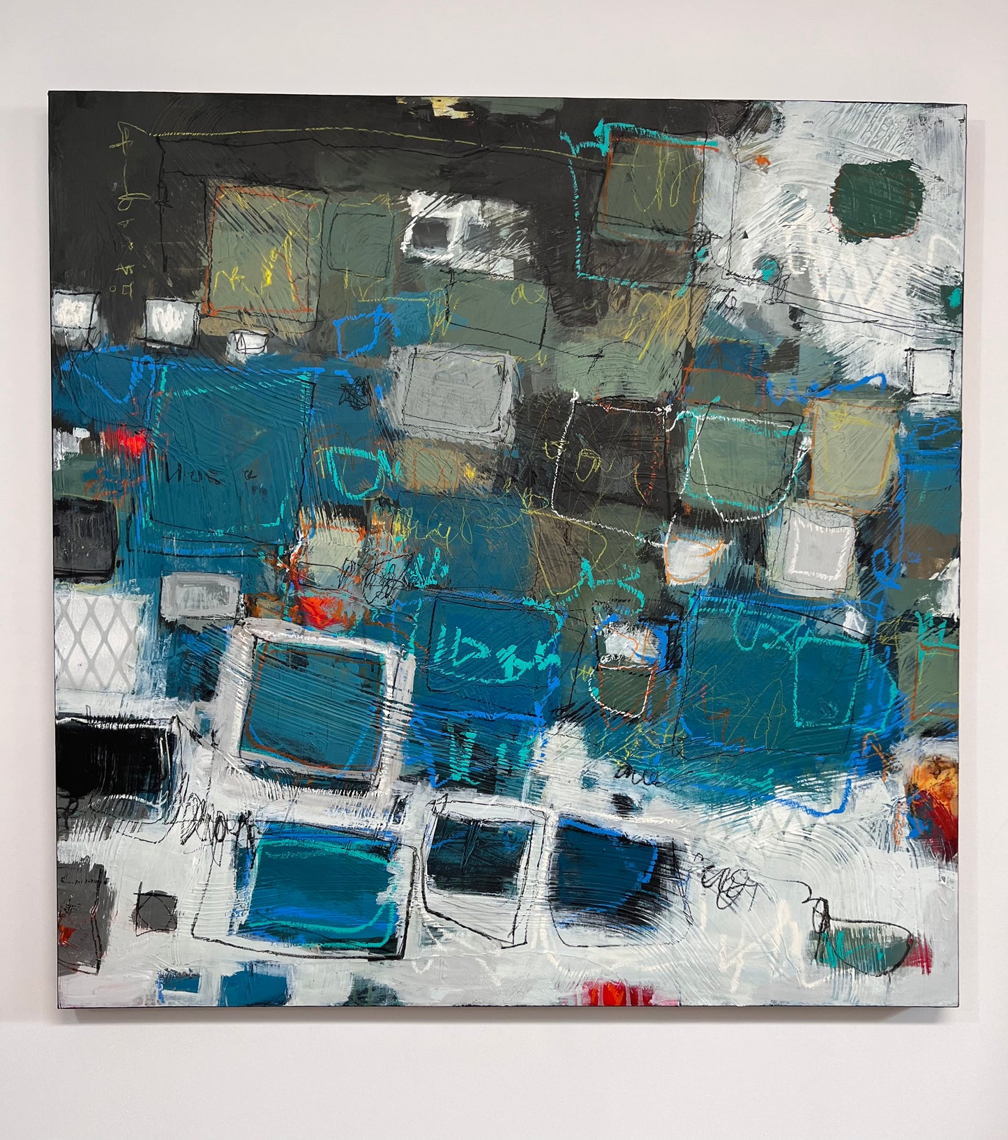 42x42 inch square large colorful abstract painting Lori Mirabelli