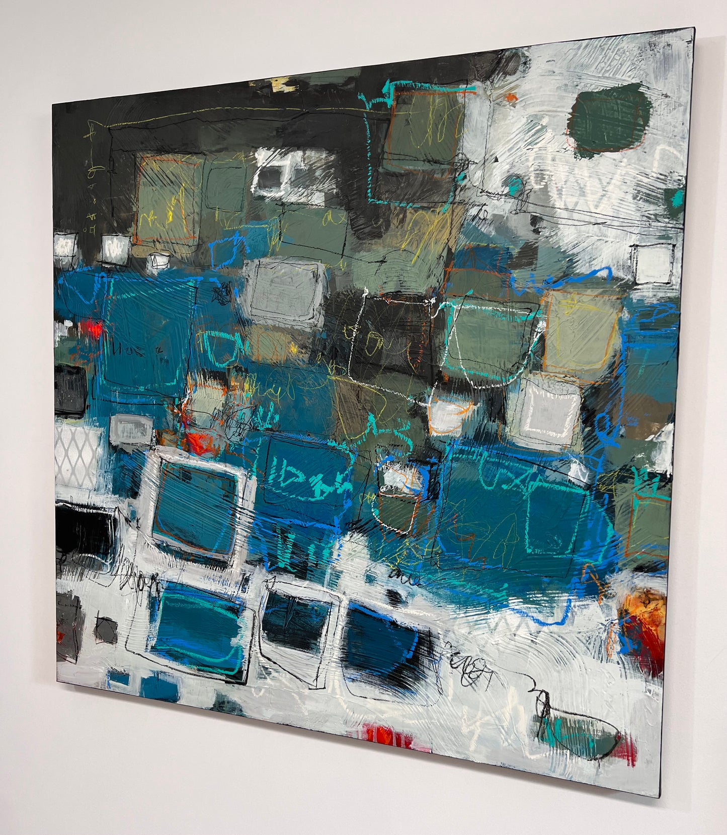 42x42 inch square large colorful abstract painting Lori Mirabelli