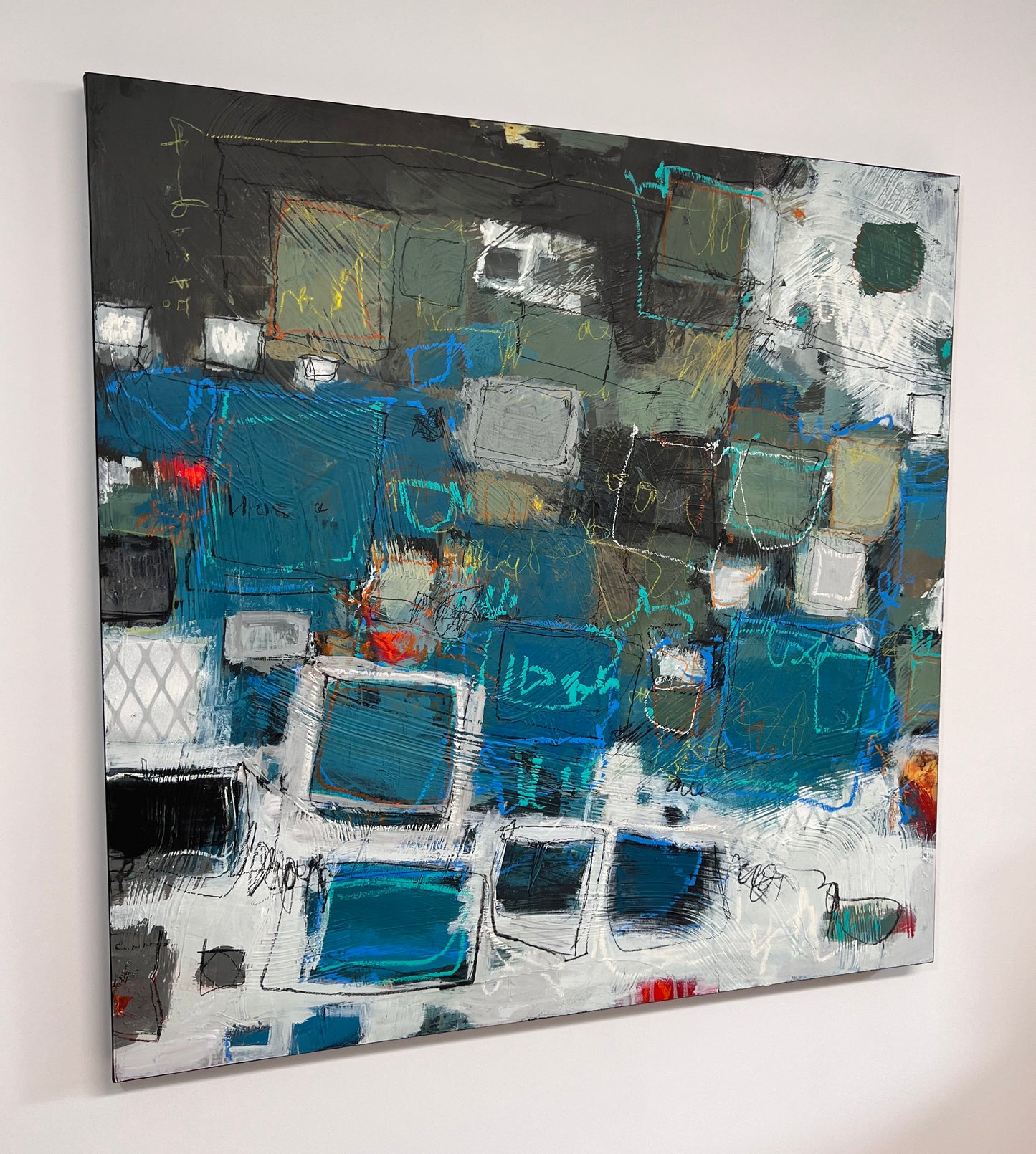 42x42 inch square large colorful abstract painting Lori Mirabelli