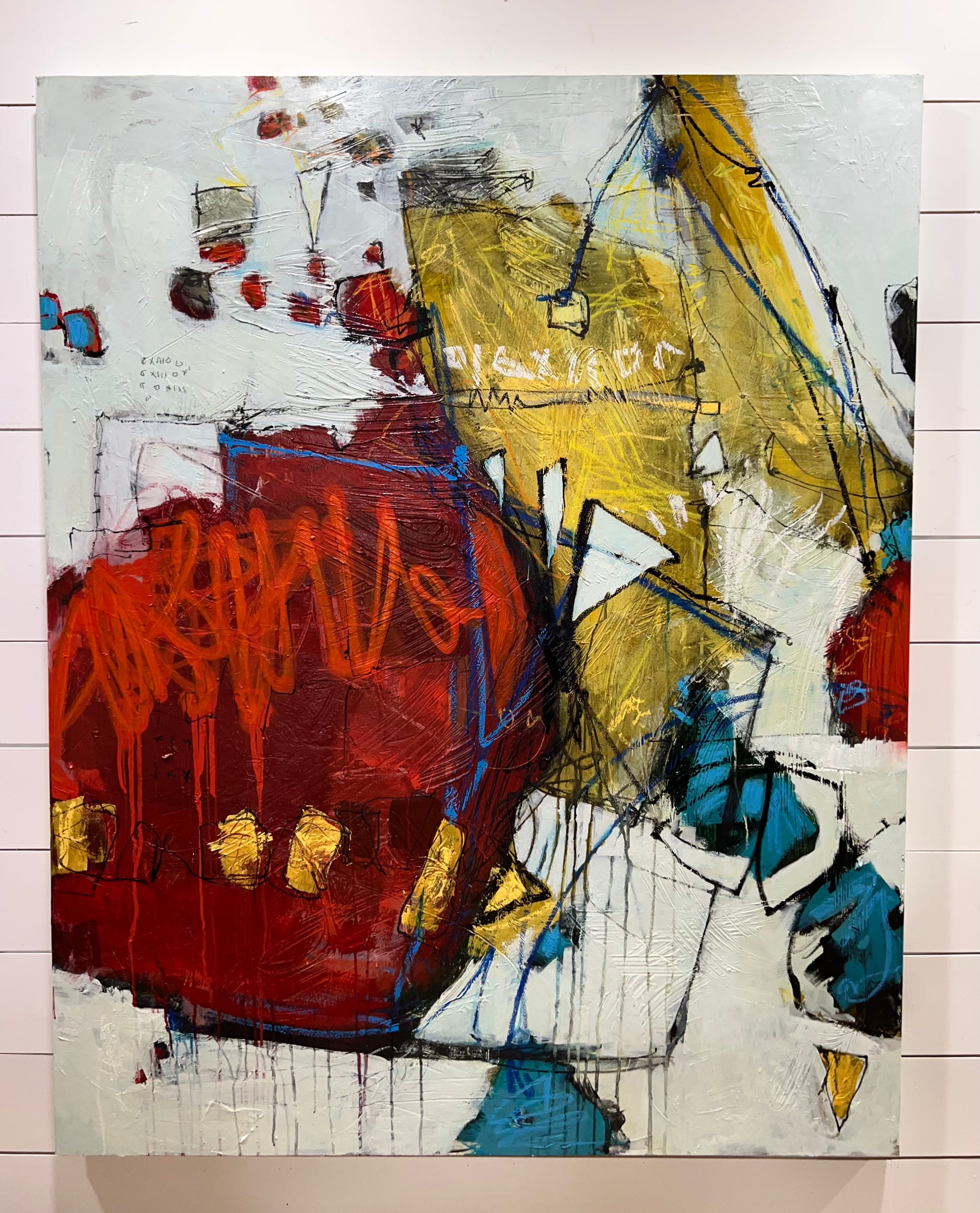 large red and yellow abstract painting Lori Mirabelli