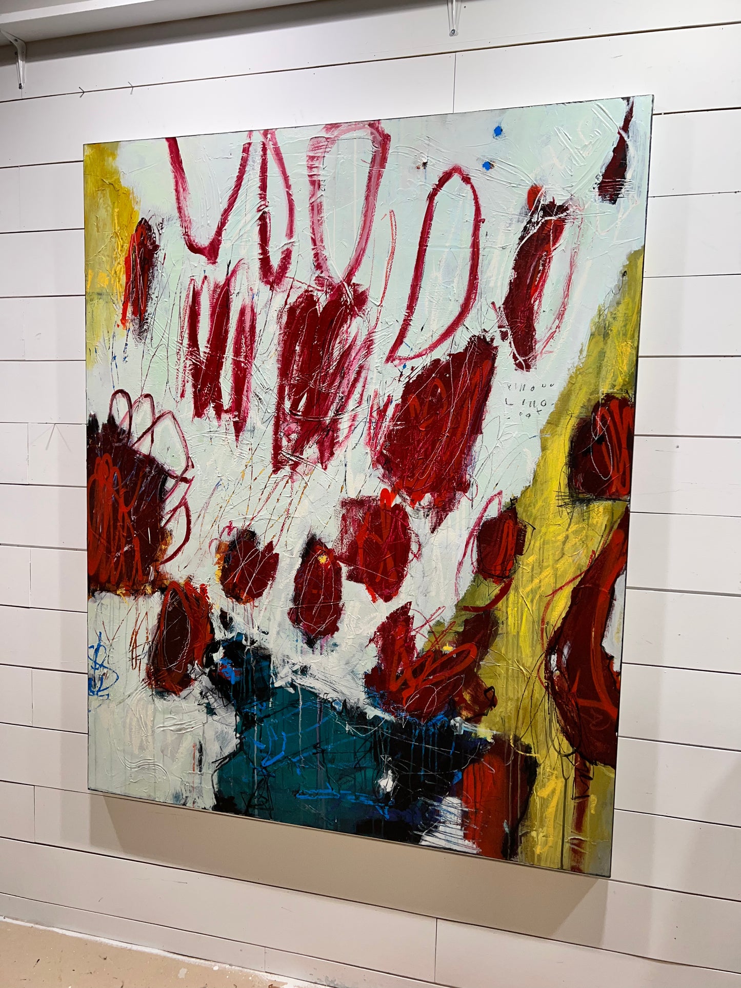 large red and yellow abstract painting Lori Mirabelli