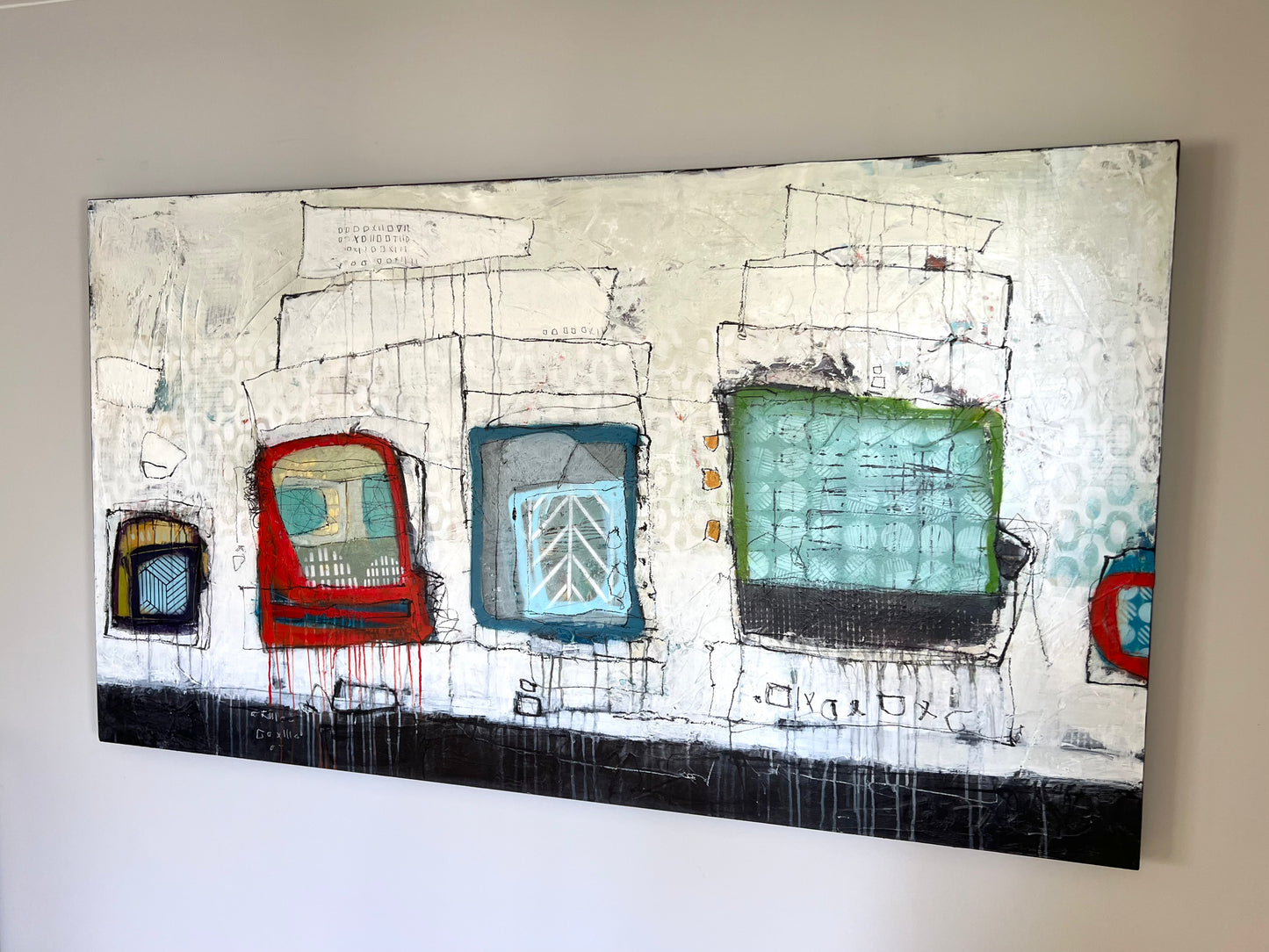 retro modern abstract painting by artist lori mirabelli