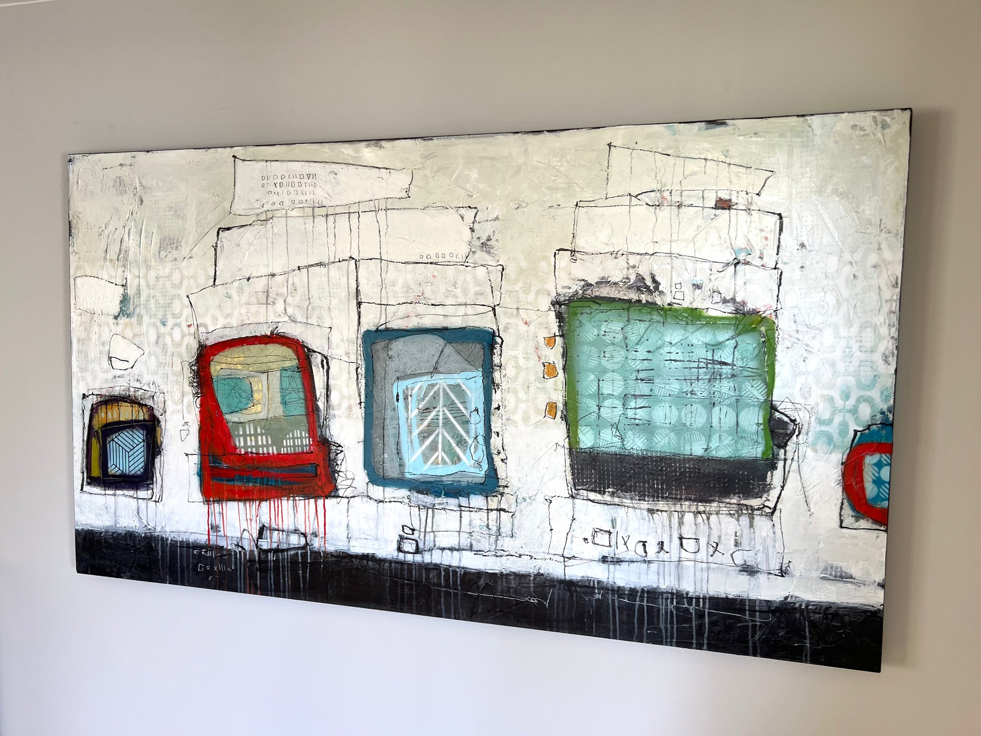 retro modern abstract painting by artist lori mirabelli