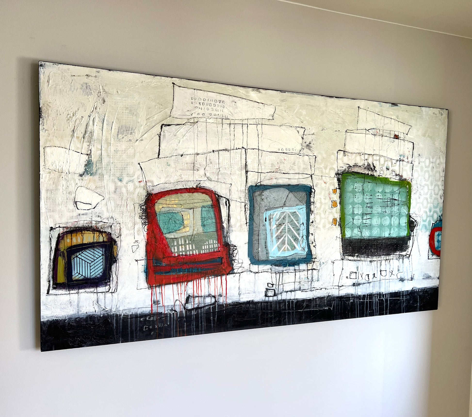 retro modern abstract painting by artist lori mirabelli