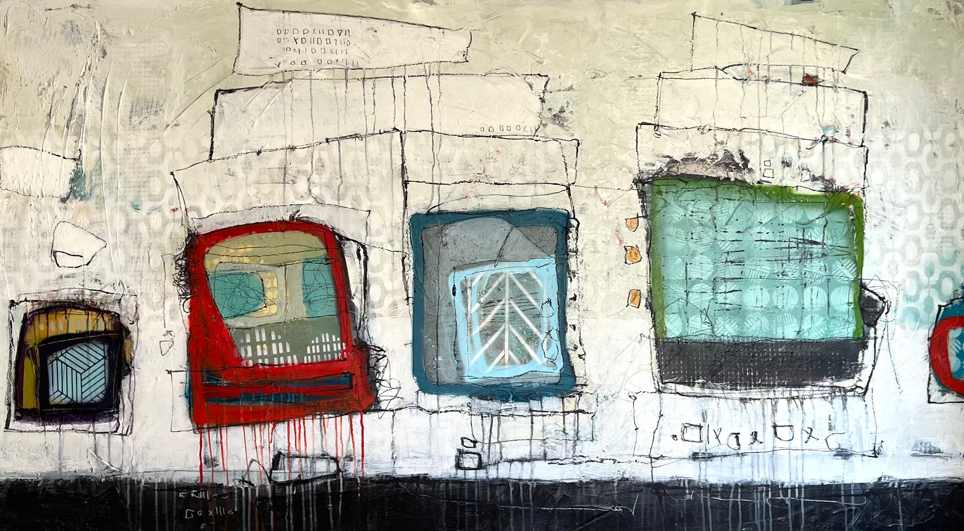 retro modern abstract painting by artist lori mirabelli