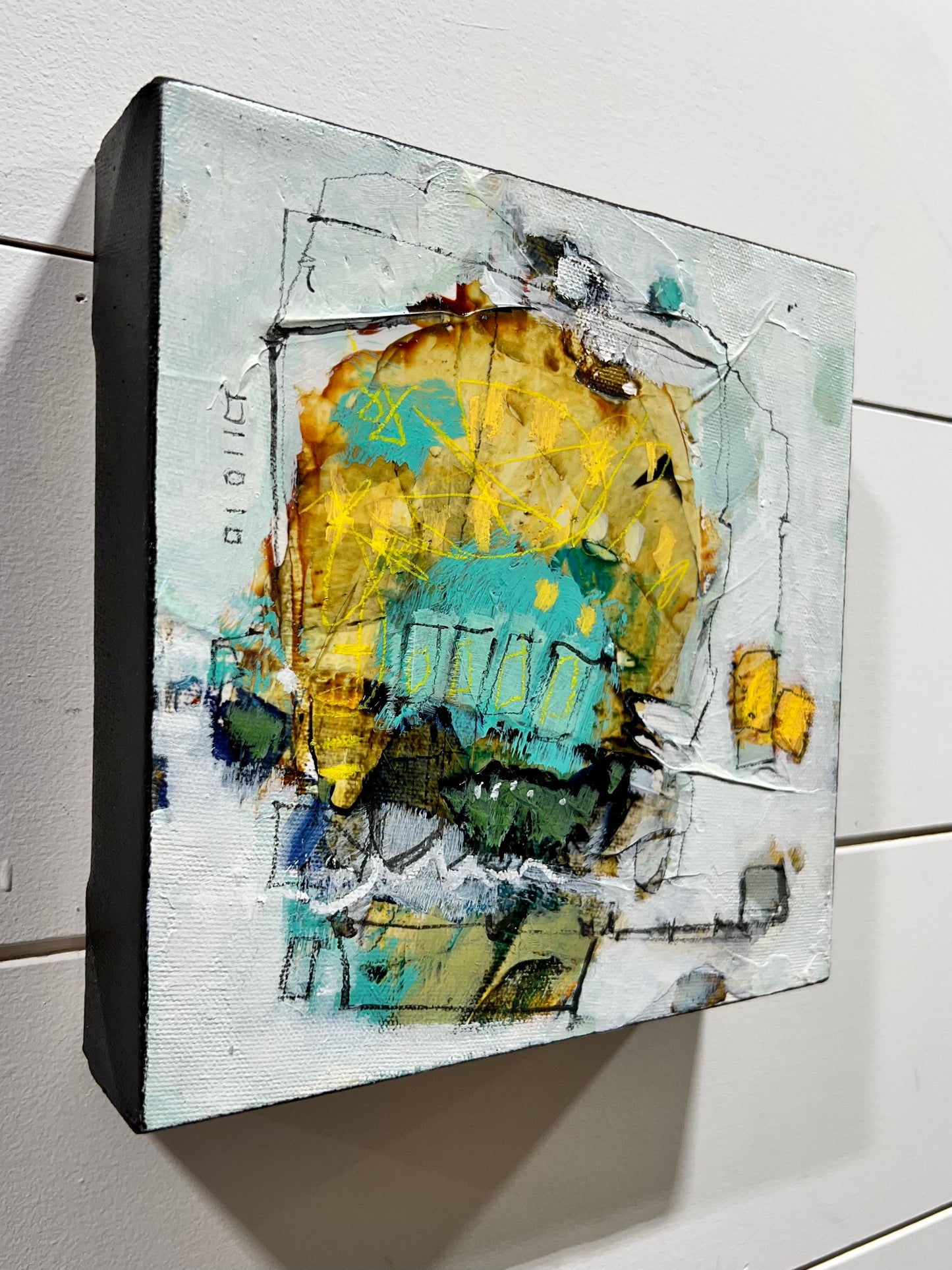 yellow abstract painting lori mirabelli 8x8