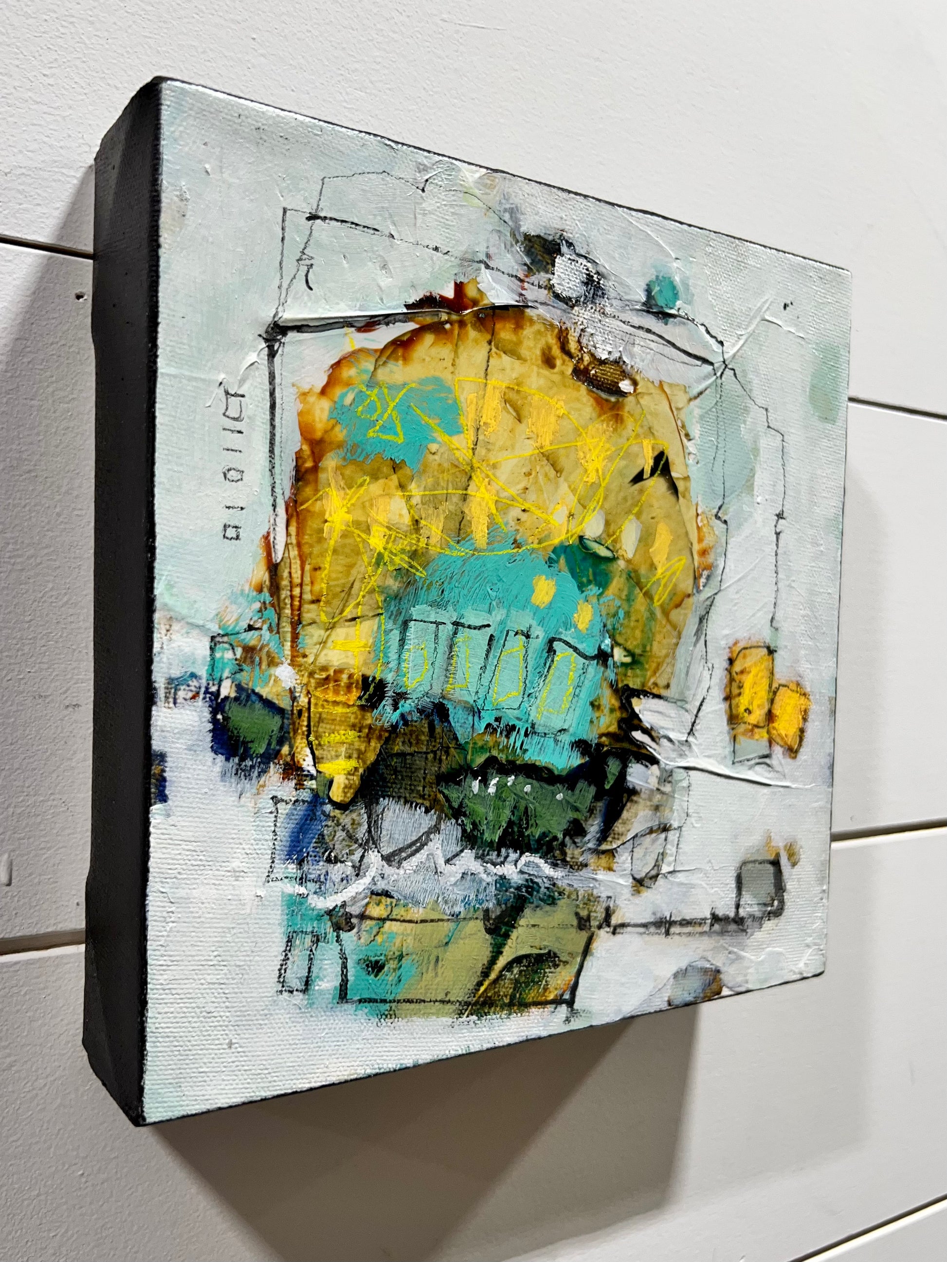 yellow abstract painting lori mirabelli 8x8