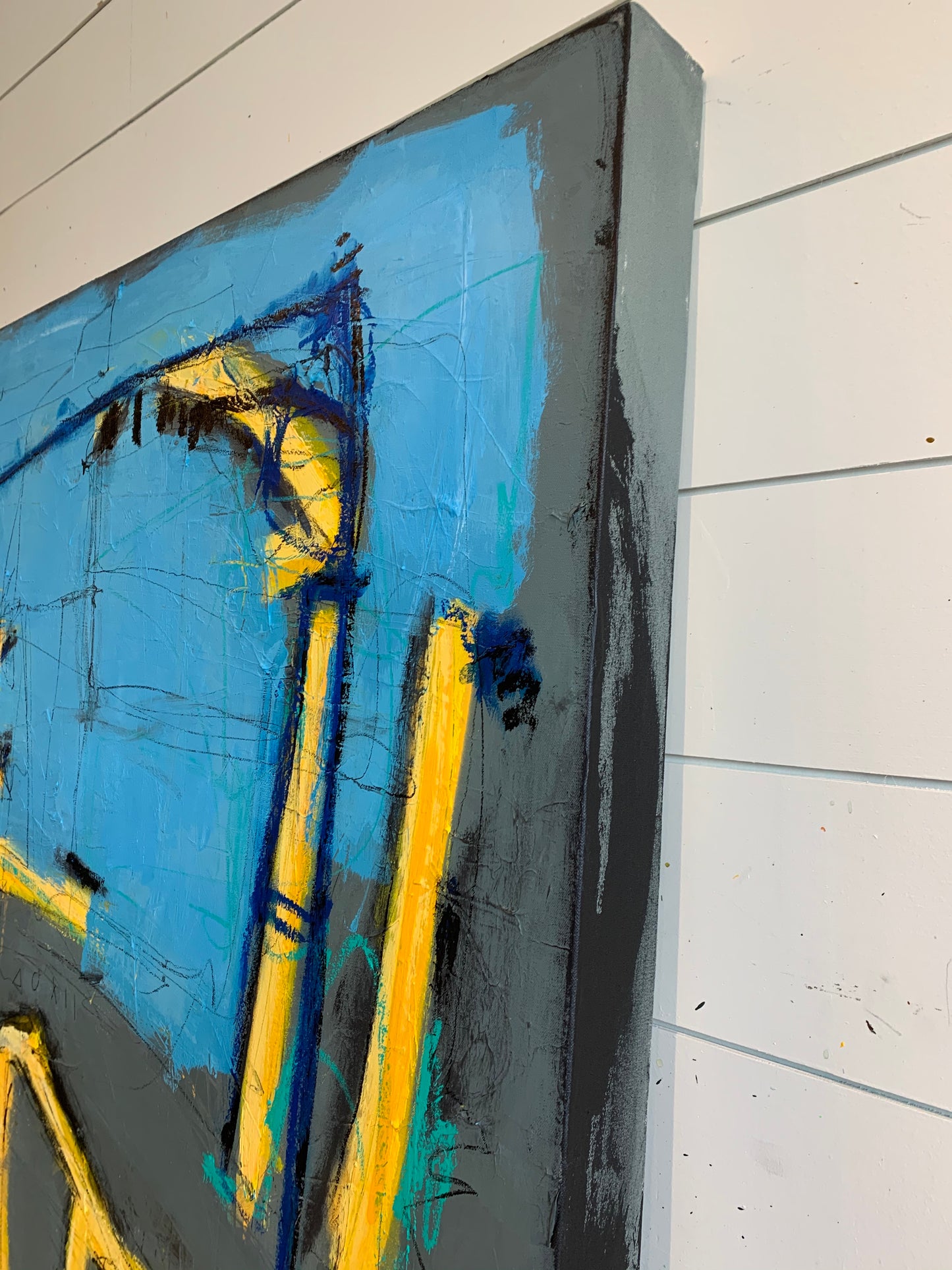 very large blue grey abstract painting