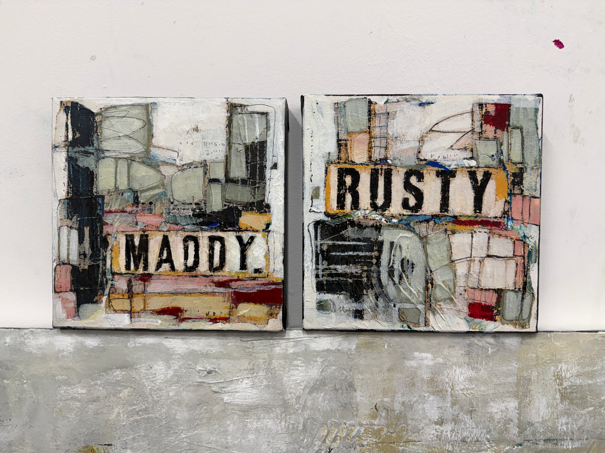 RESERVED for ANN | Mixed Media | 8x8 | Rusty & Maddy