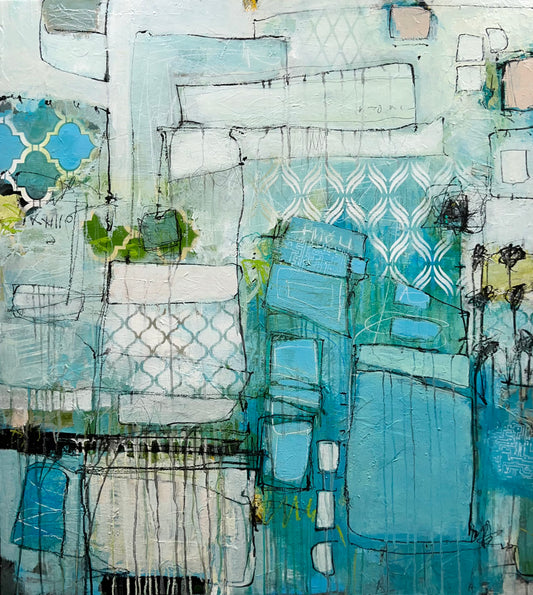 blue abstract art painting Lori Mirabelli