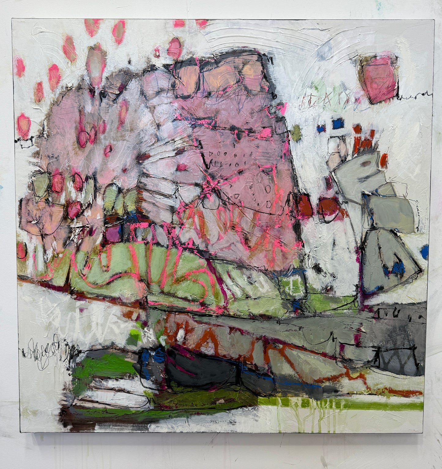 30x30 pink abstract painting lori mirabelli