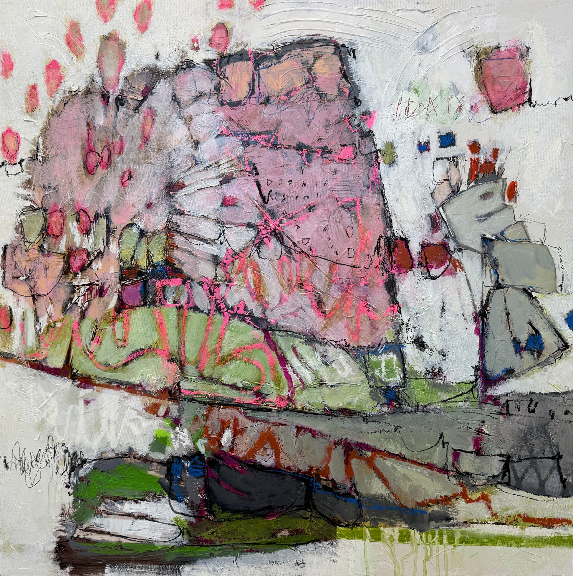 30x30 pink abstract painting lori mirabelli