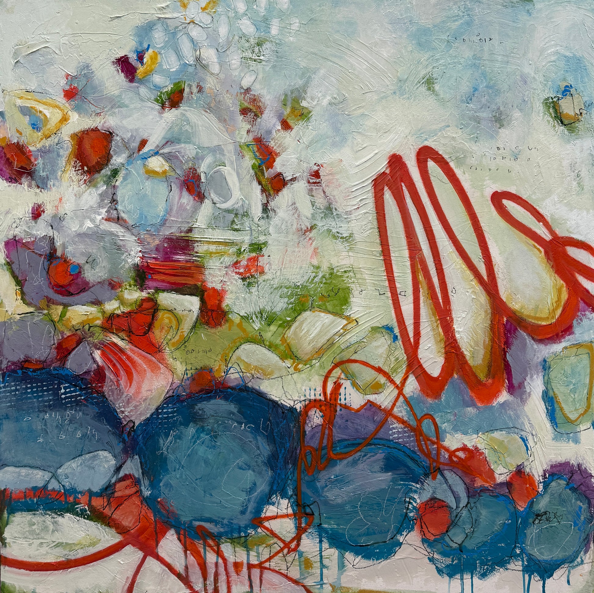 Abstract artwork with a mix of colors and textures Shop Canadian Artist Lori Mirabelli