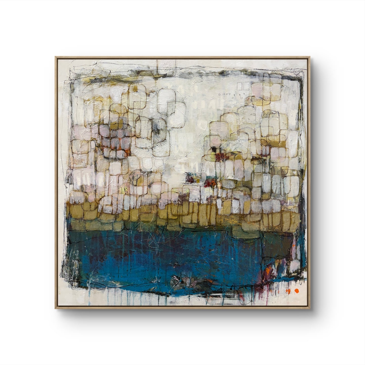 Abstract art painting with geometric shapes on a white background