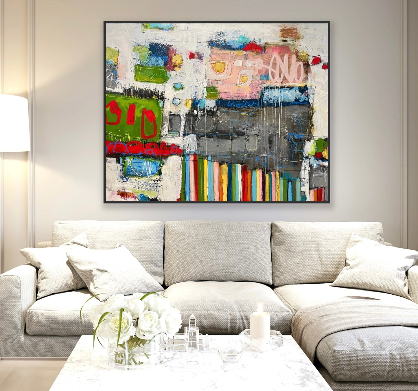 large colorful abstract painting 48x60 lori mirabelli Toronto ottawa New york