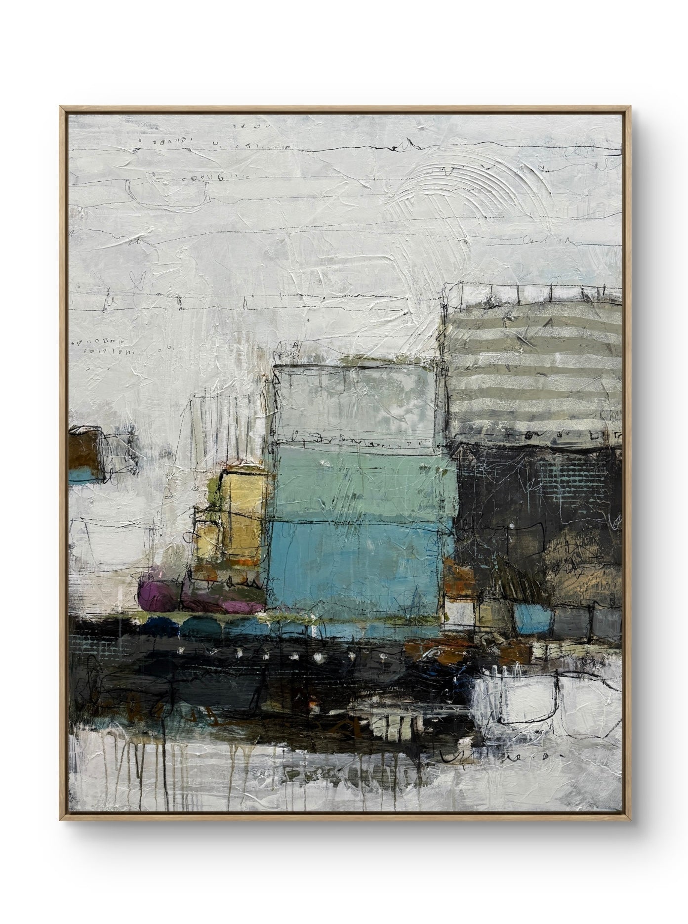Abstract art painting with a variety of colors on a white background