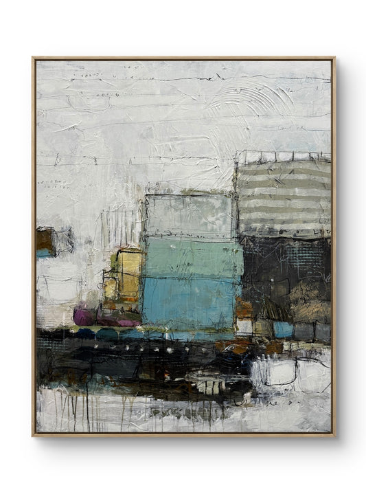 Abstract art painting with a variety of colors on a white background
