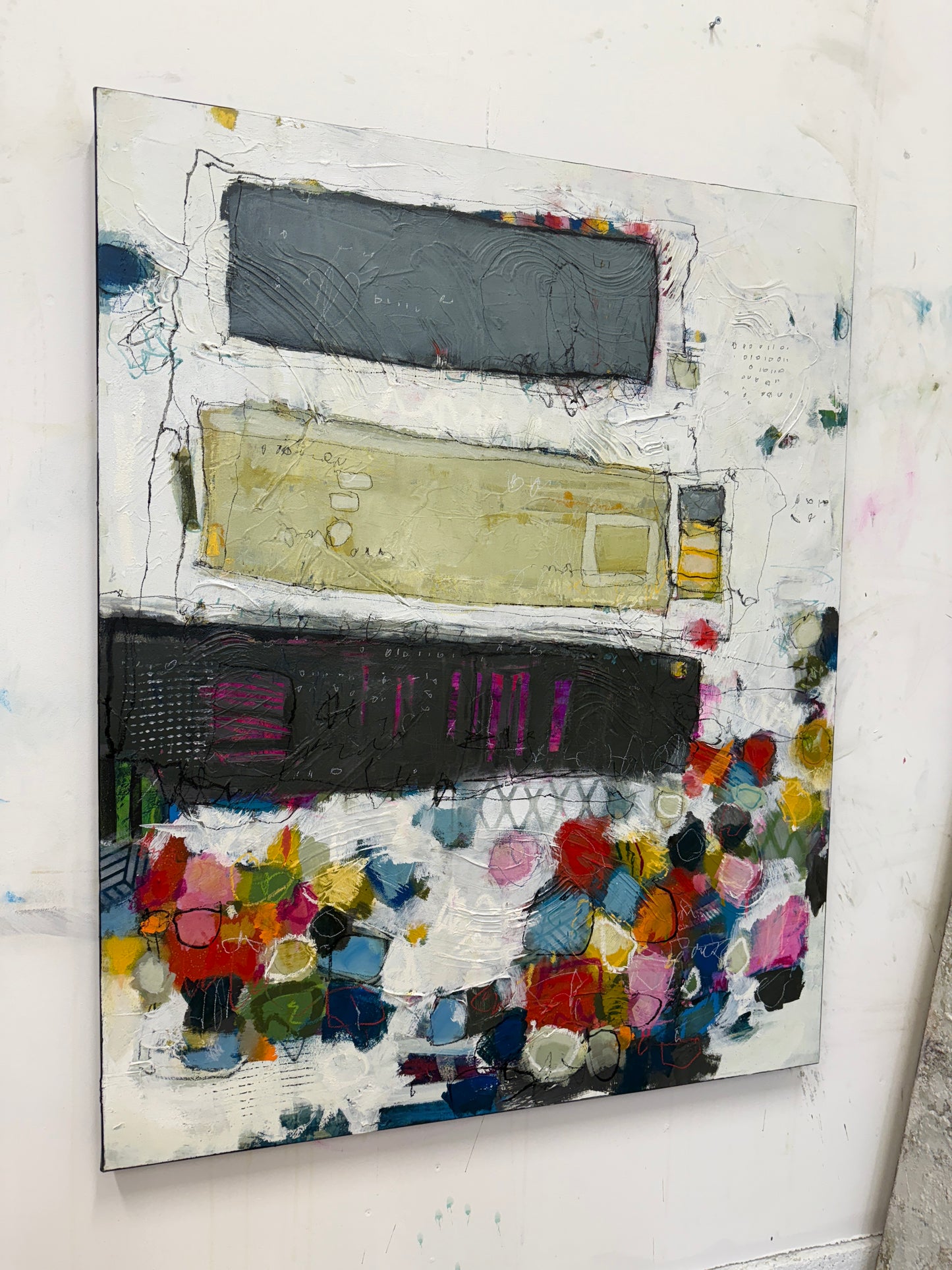 Large canadian abstract art for Sale Colorufl art Lori Mirabelli 40x32