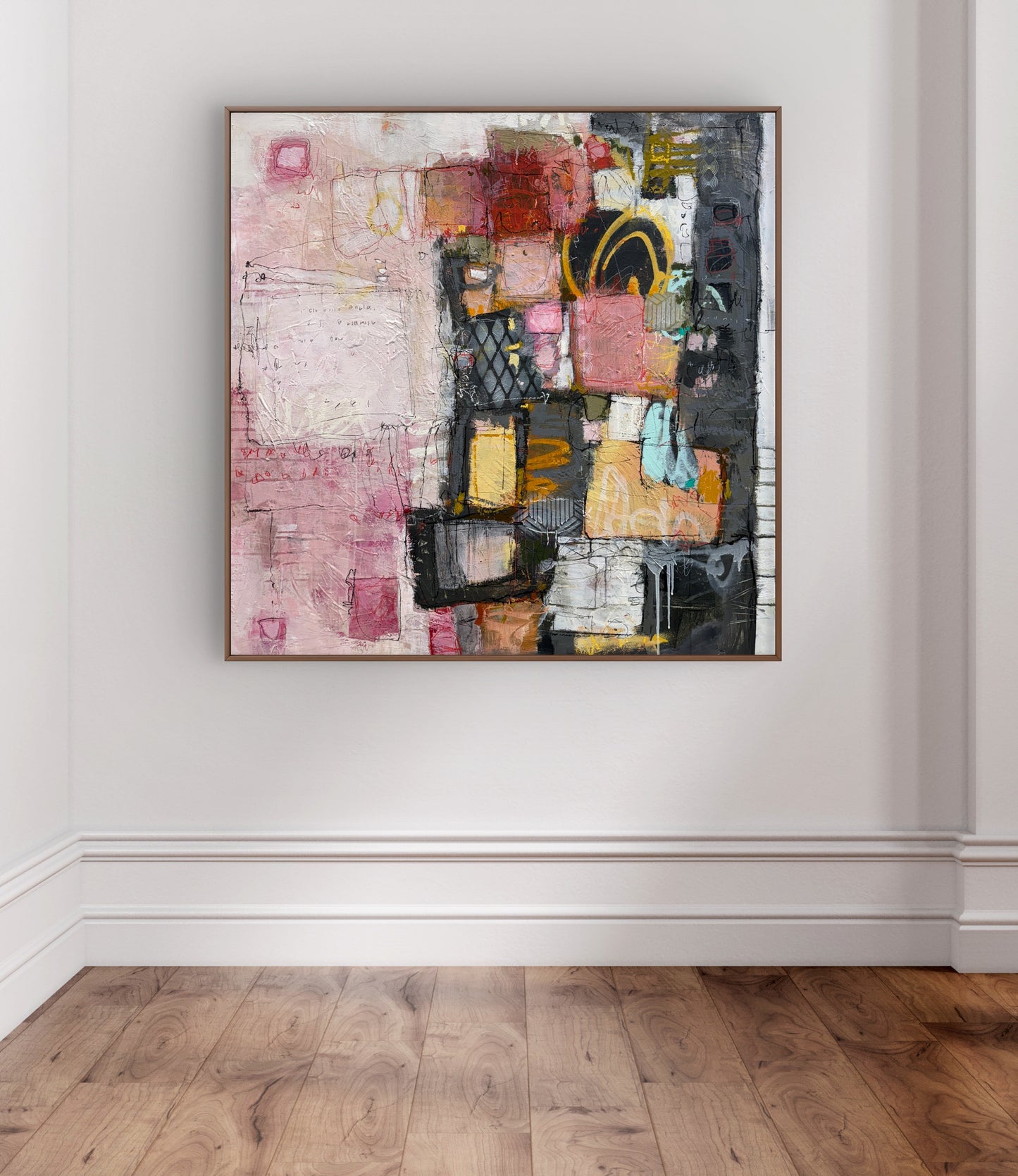 Abstract art piece with a mix of colors and textures Where to buy original art Lori Mirabelli