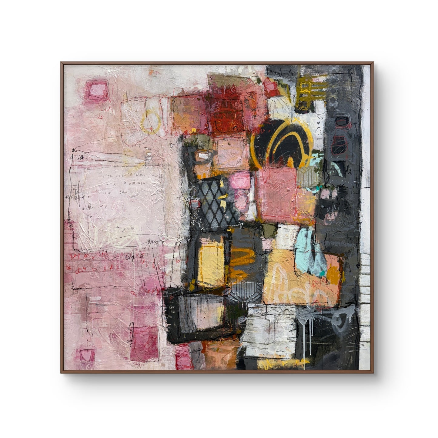 Abstract art piece with a mix of colors and textures Where to buy original art Lori Mirabelli